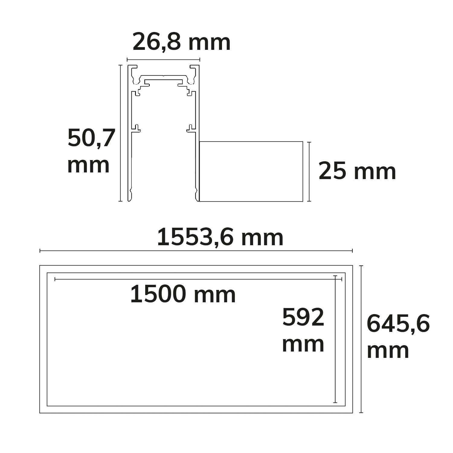 ISOLED Track48 Leuchtenrahmen H50, Innenformat 592x1500mm, schwarz, exkl. Trafo, exkl. Montageclip/Seilabh. - 3
