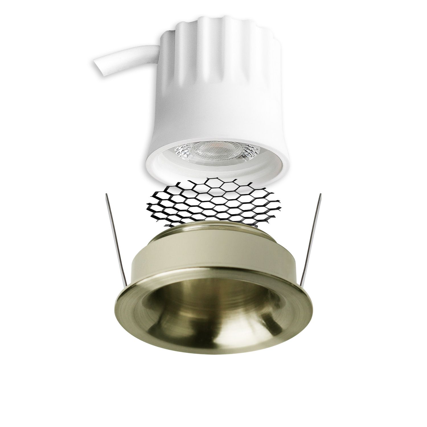ISOLED LED Einbaustrahler BACK32, messing geb., rund, 5W, CRI90, 2700K, rückversetzt, Honeycomb, dimmbar - 2