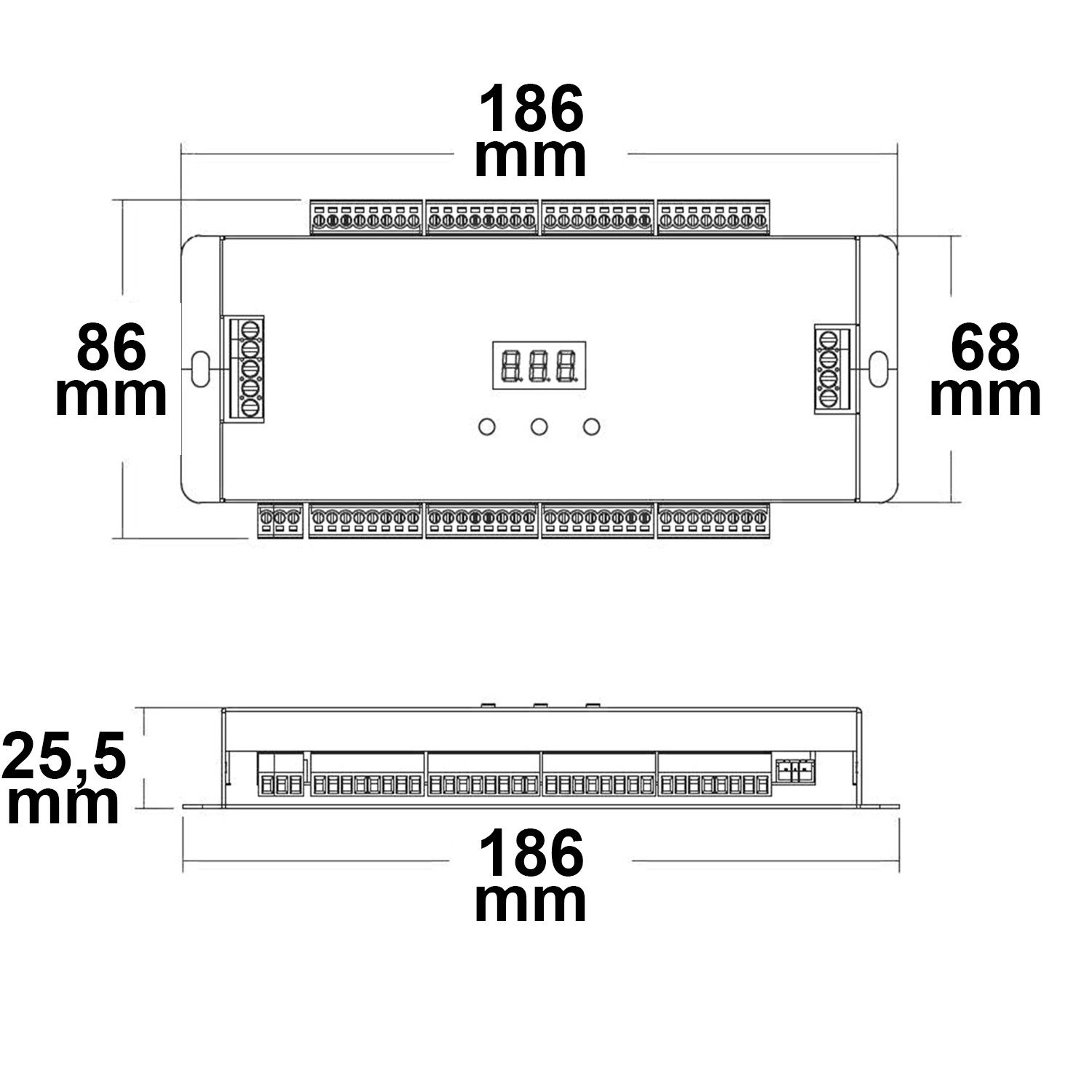 ISOLED Treppen-Effekt PWM-Dimmer 5-24V DC, 32x1A + SPI-Output, 2 PIR Sensor + 2 Push-Tast Eingänge - 3