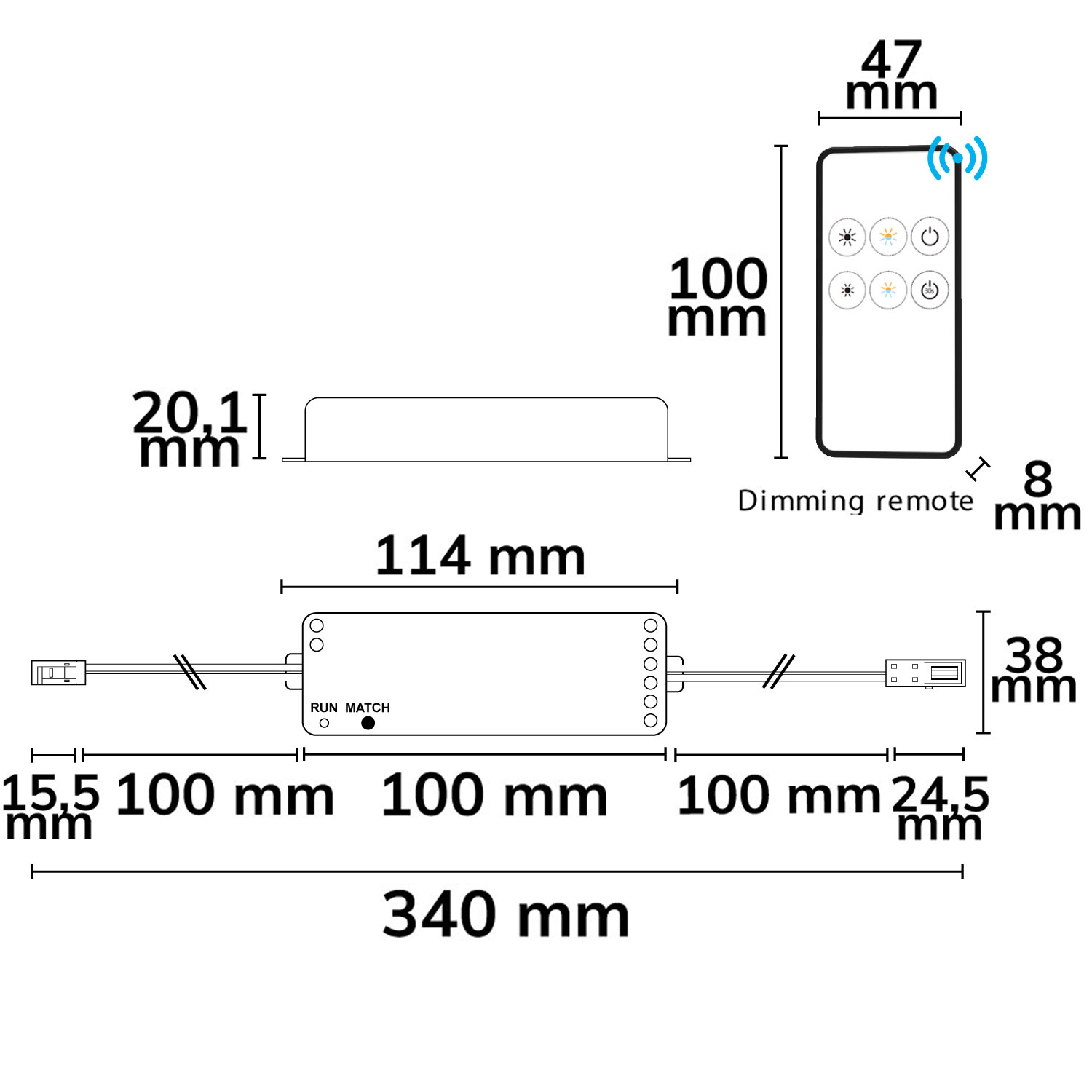 ISOLED LED weißdynamischer Push/Funk PWM-Dimmer MiniAMP inkl. Fernbedienung 12-24V DC, 5A - 5