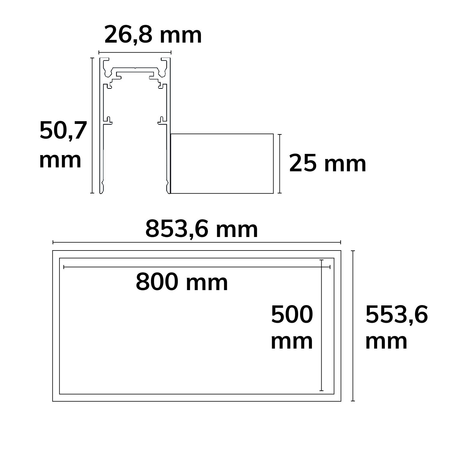 ISOLED Track48 Leuchtenrahmen H50, Innenformat 500x800mm, schwarz, exkl. Trafo, exkl. Montageclip/Seilabh. - 3