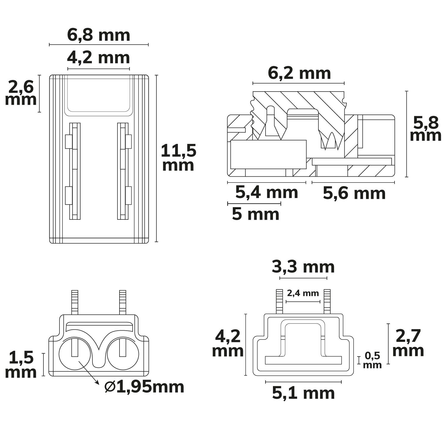 ISOLED Kontakt-Kabelanschluss (max. 4A/0,5qmm) K2-25 für 2-pol. IP20 Flexstripes mit Breite 5mm - 3