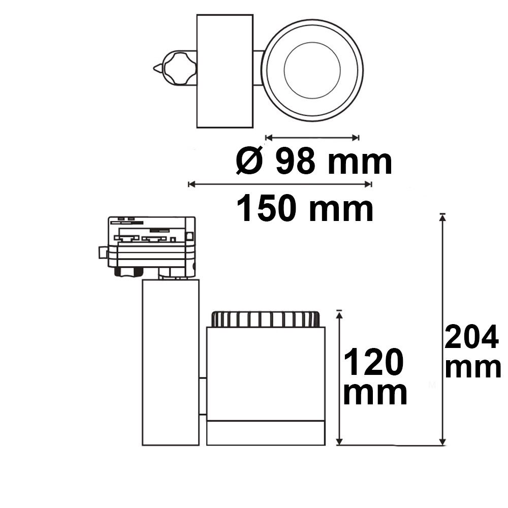 ISOLED 3-Phasen Schienenstrahler fokussierbar, 36W, 30°-50°, schwarz matt, 3000K, CRI92, DALI dimmbar - 3