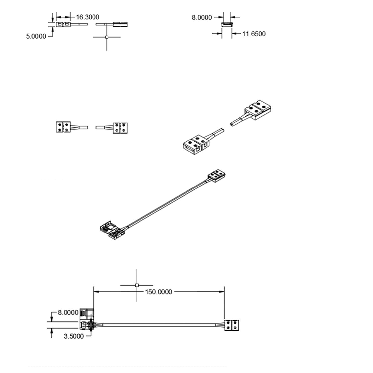 ISOLED Clip-Verbinder mit Kabel (max. 5A) C1-28 für 2-pol. IP20 Flexstripes mit Breite 8mm, Pitch >12mm - 2