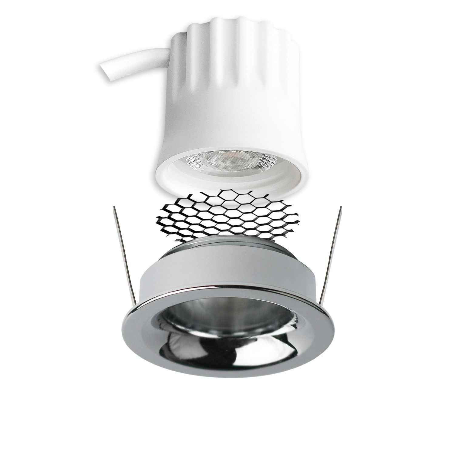 ISOLED LED Einbaustrahler BACK32, alu glänzend, rund, 5W, CRI90, 2700K, rückversetzt, Honeycomb, dimmbar - 2