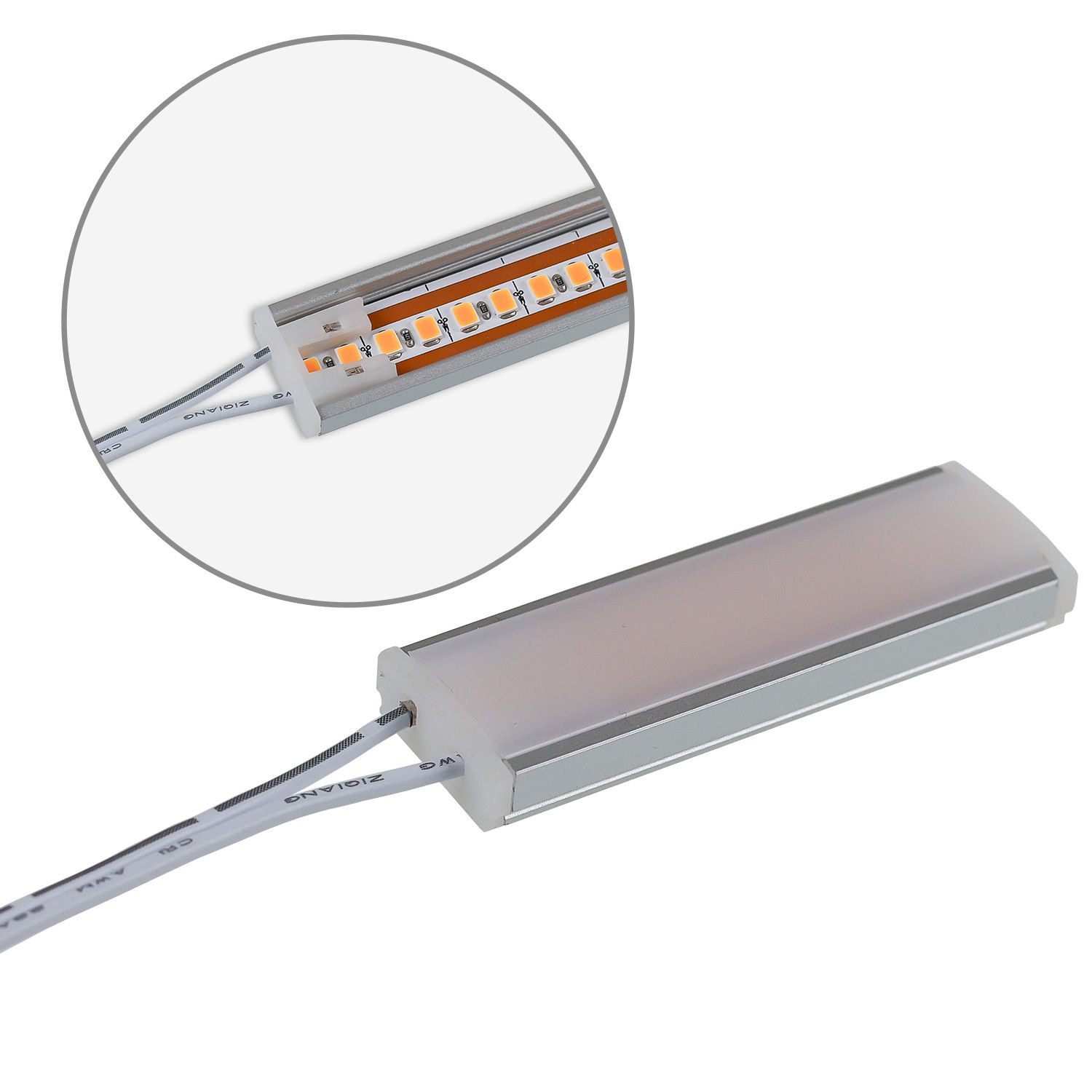 ISOLED Endkappe weiß für Surf12 Flat mit Einspeiser für FC-Flexband, 50cm Kabel + MiniAmp-Stecker, max. 3A - 3