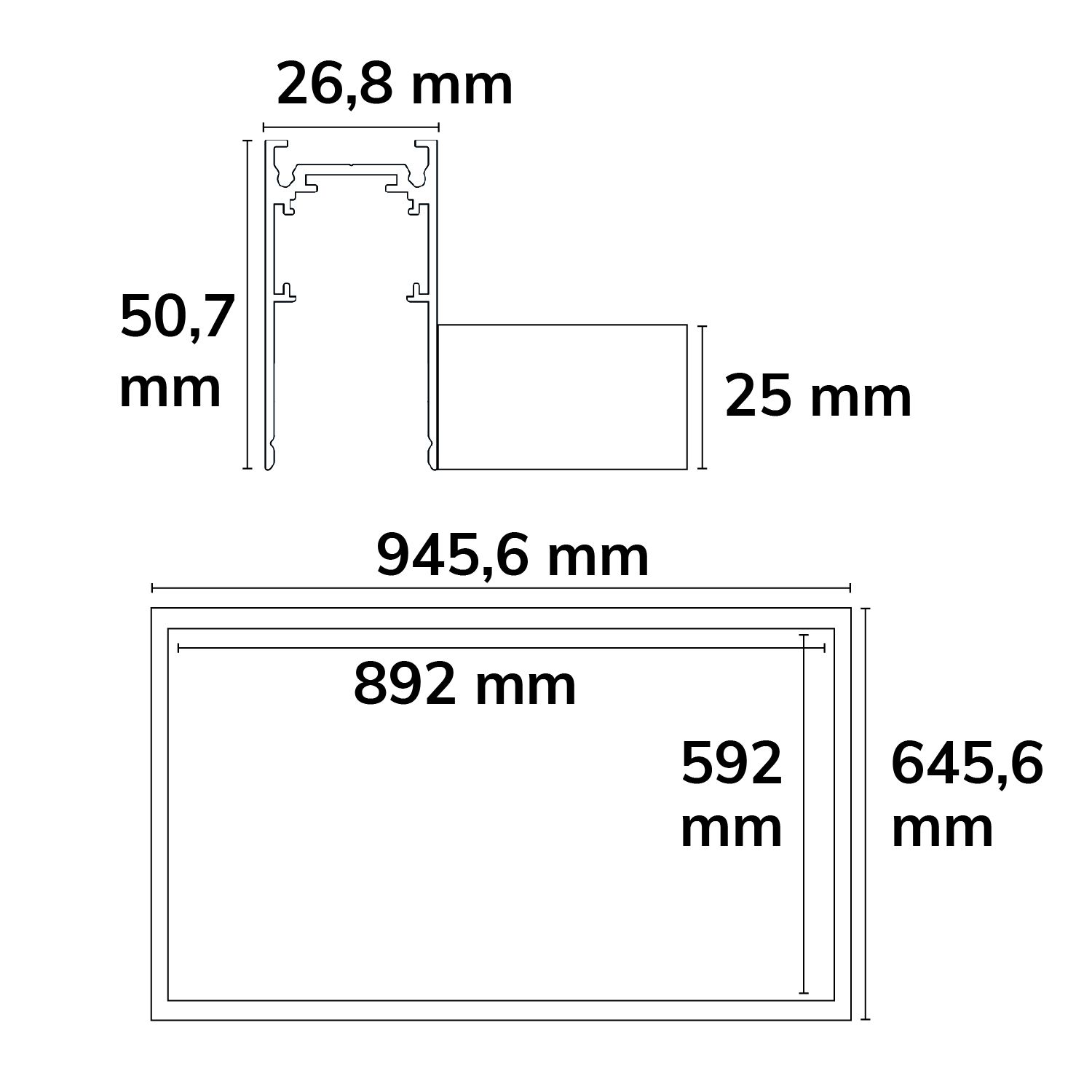 ISOLED Track48 Leuchtenrahmen H50, Innenformat 592x892mm, weiß, exkl. Trafo, exkl. Montageclip/Seilabh. - 3