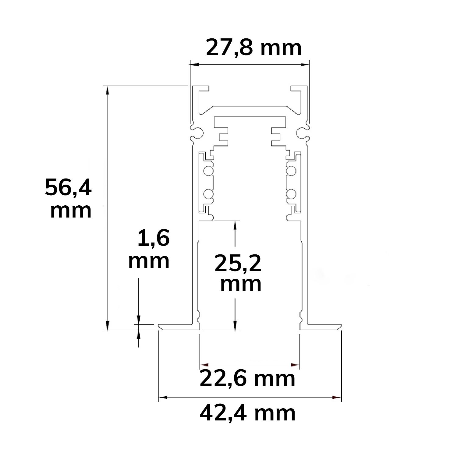 ISOLED Track48 Einbauschiene, weiß, 200cm, 4-polig, inkl. Endkappen und Schutzcover - 2
