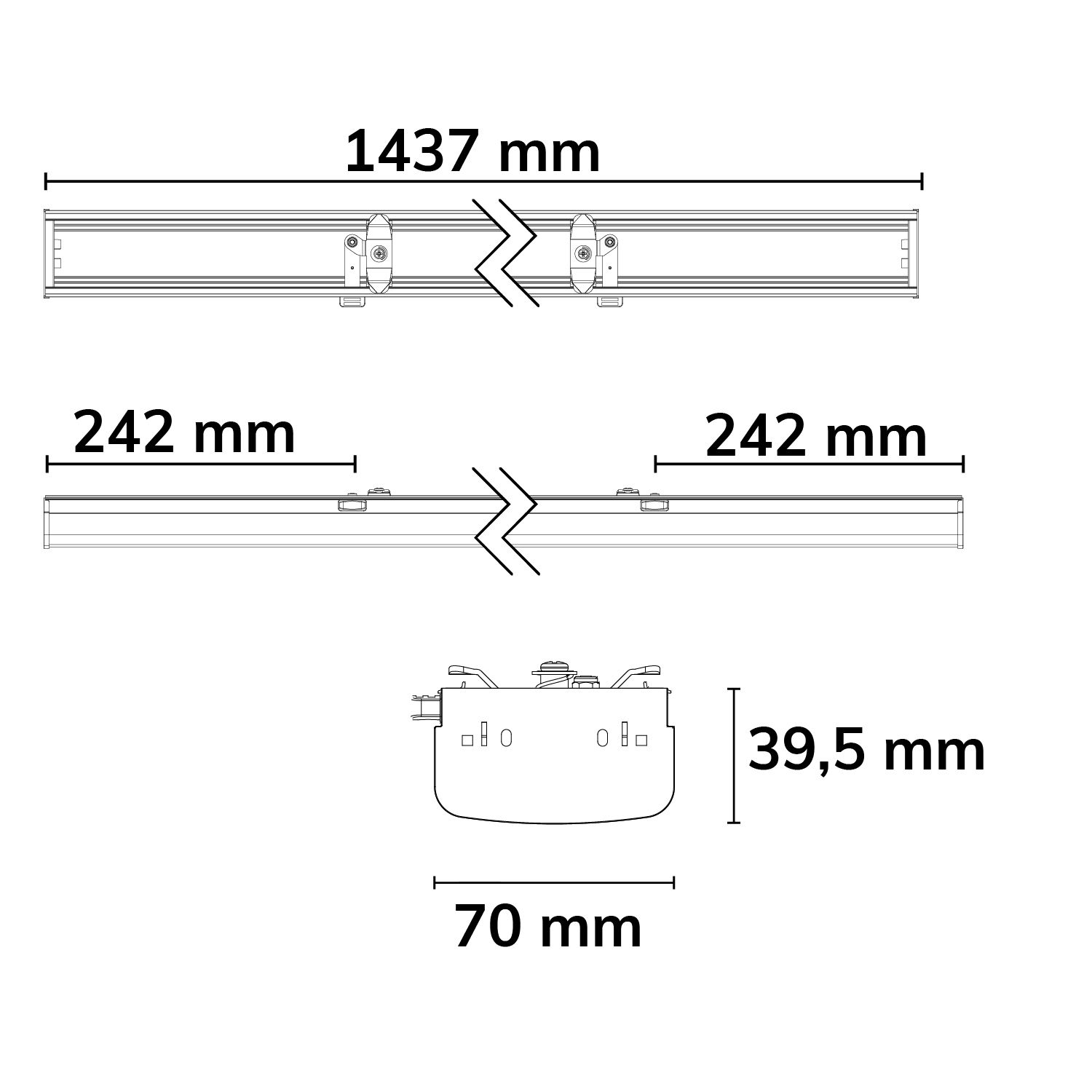 ISOLED FastFix LED Linearsystem IP54 Blindabdeckung für Balkenaufnahme, 1,5m - 2