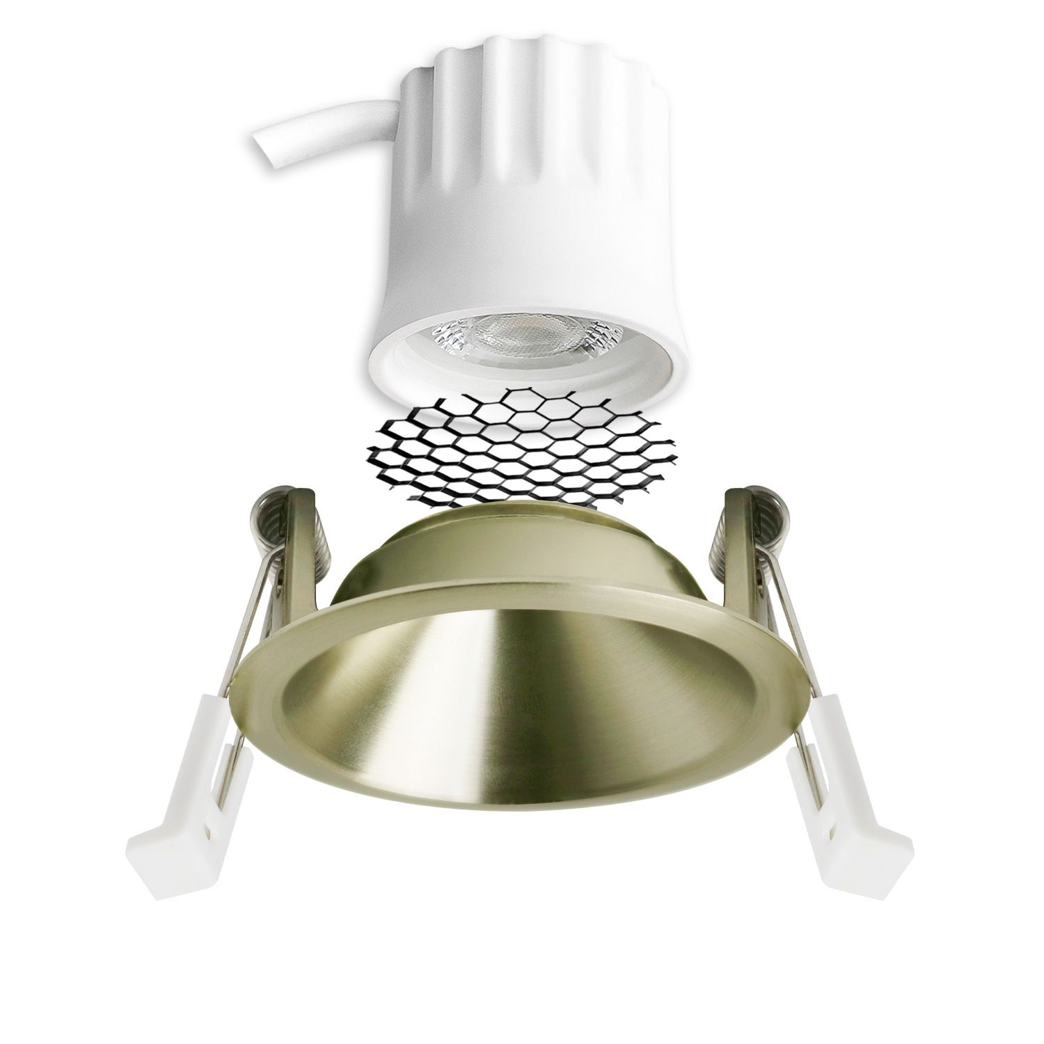 ISOLED LED Einbaustrahler BACK45, messing geb., rund, 5W, CRI90, 3000K, rückversetzt, Honeycomb, dimmbar - 2