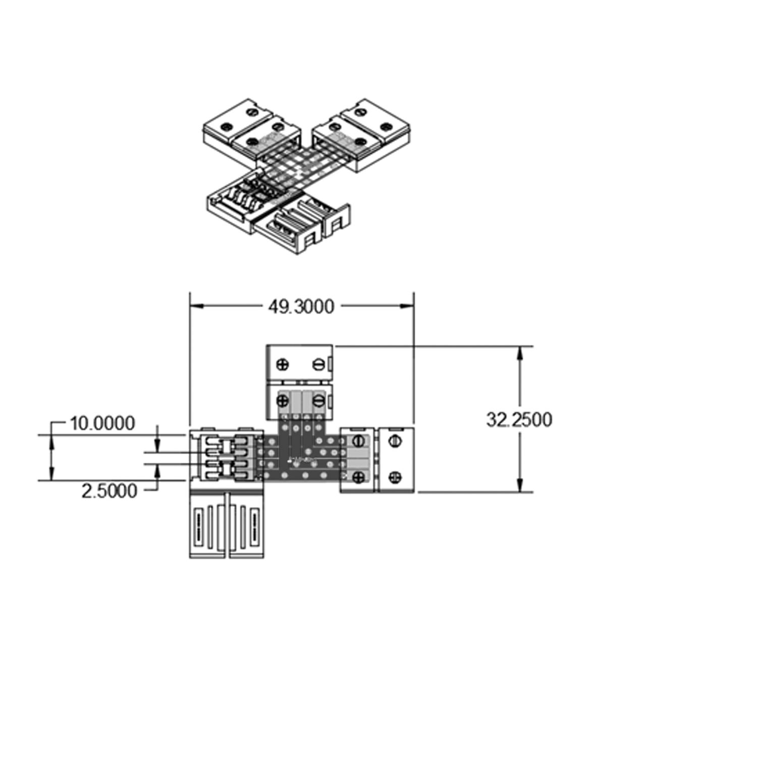 ISOLED Clip-T-Verbinder (max. 5A) C1-210 für 2-pol. IP20 Flexstripes mit Breite 10mm, Pitch >12mm - 2