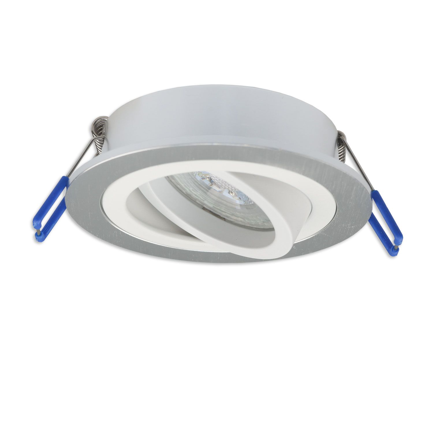 ISOLED Einbaurahmen rund, Loch 80mm, Alu gebürstet + Alu weiß, für GU10/MR16 Spots - 4