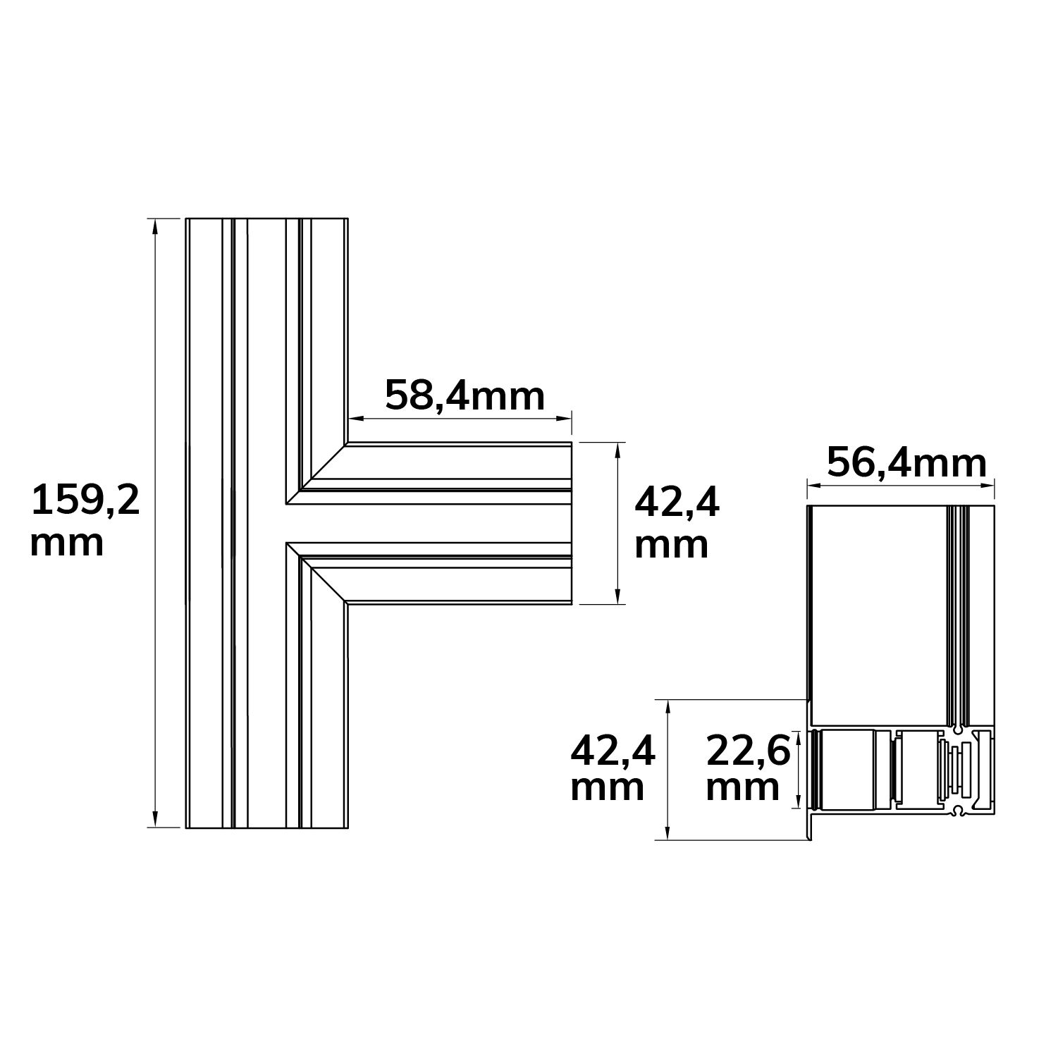 ISOLED Track48 T-Schiene horizontal für Einbauschiene, weiß, nicht stromführend - 2