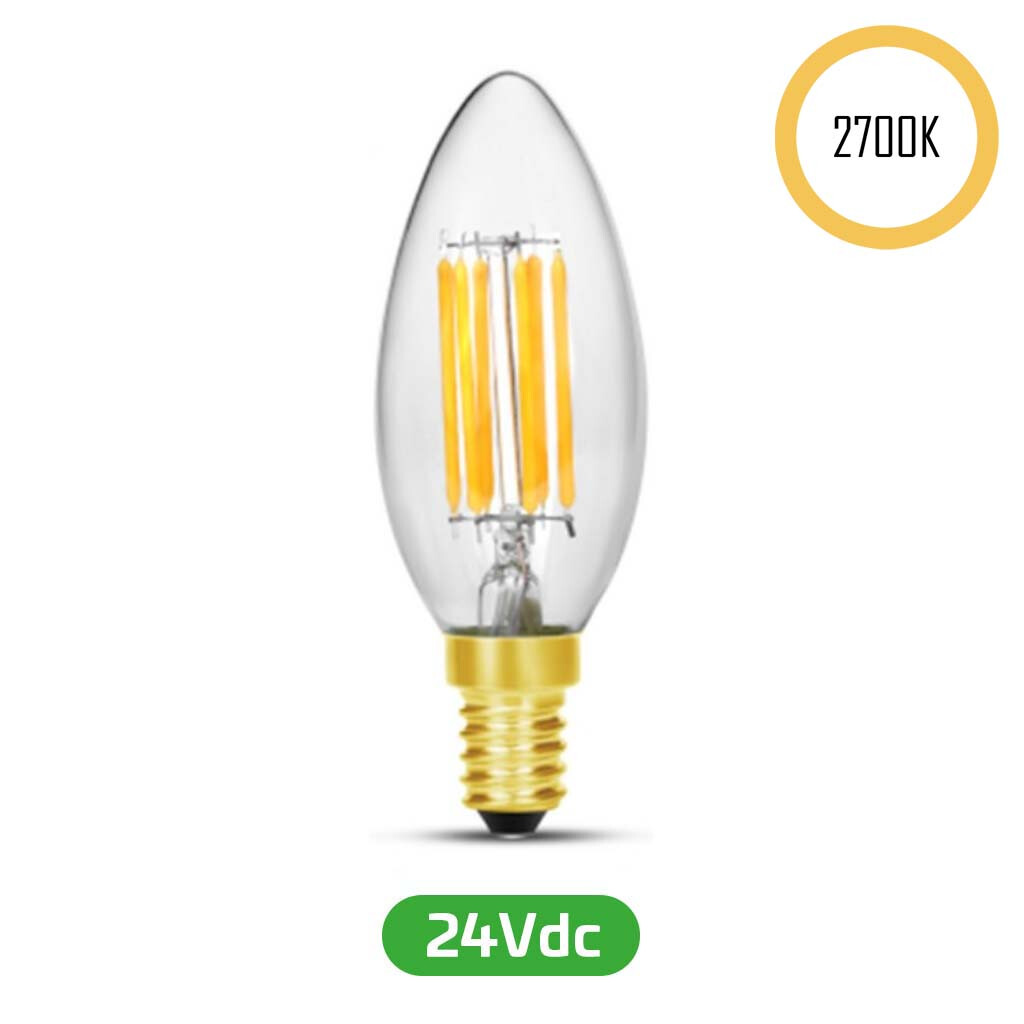 Emilum LED-Filament Kerze,  24V, 5W, 2700K, E14 (Adapter E27) - Produktbild 1