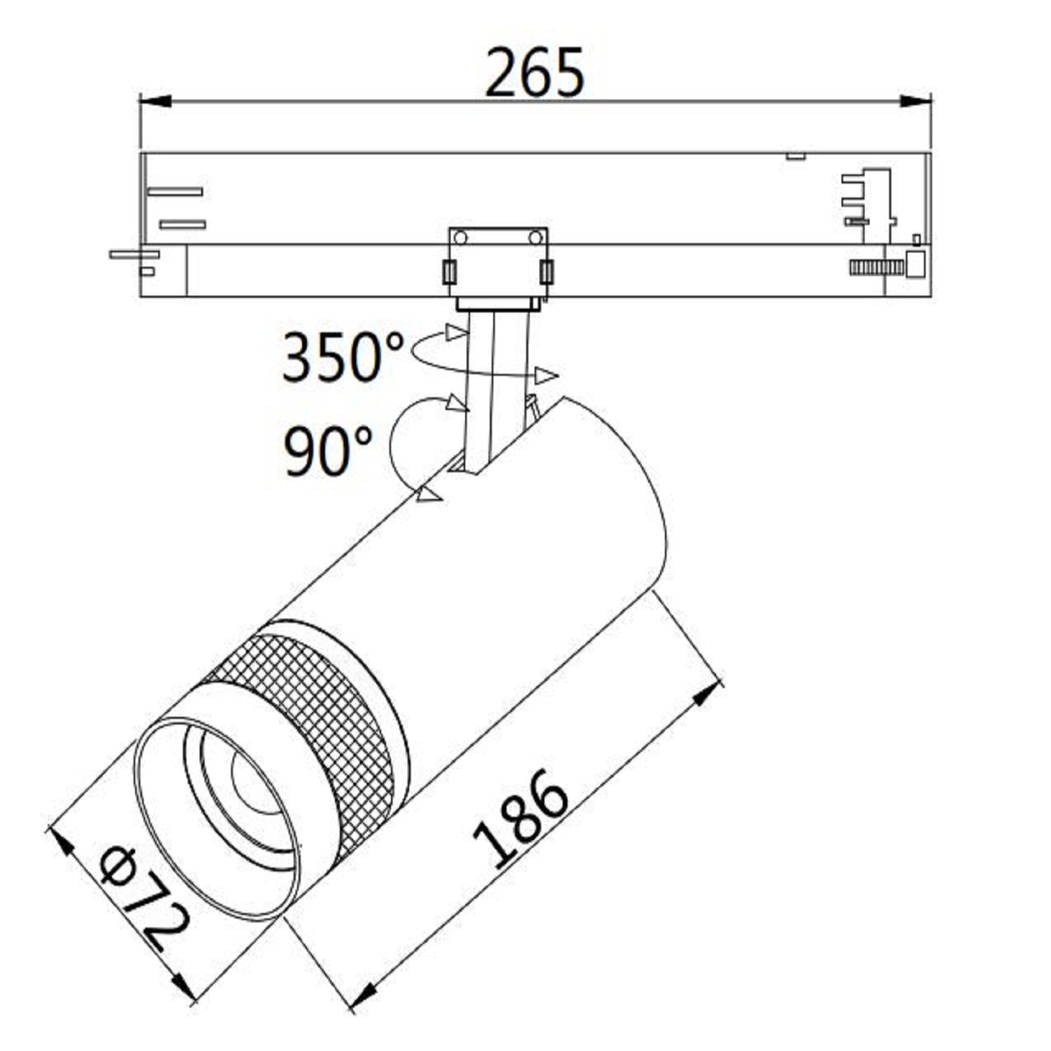 ISOLED 3-Phasen Schienenstrahler fokussierbar, 24W, 20°-55°, schwarz matt, 3000K, DALI dimmbar - 3