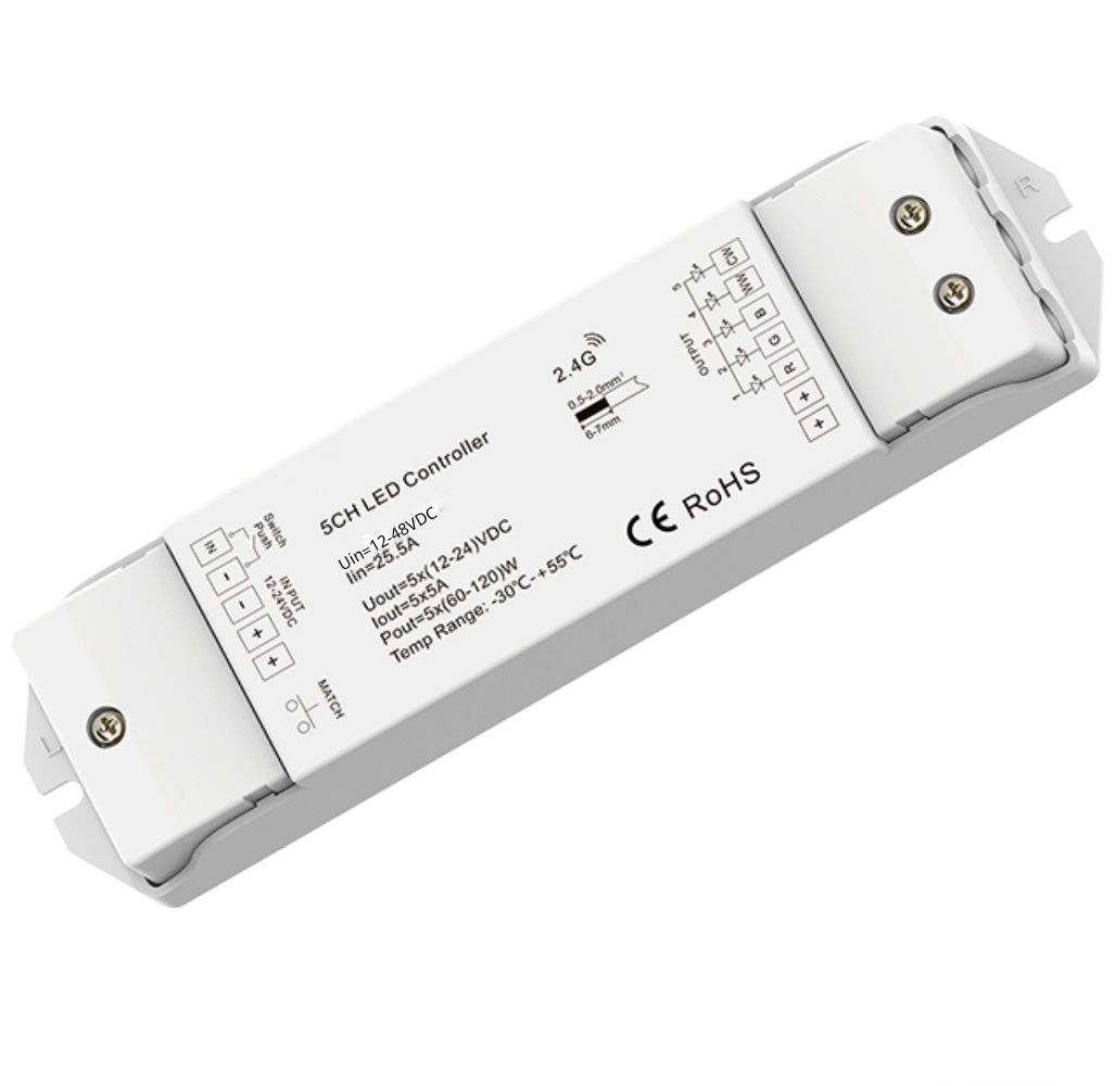 ISOLED Sys-Pro RGB+CCT Push/Funk Mesh PWM-Dimmer, 1-5 Kanal, 12-48V DC 5x5A - 1