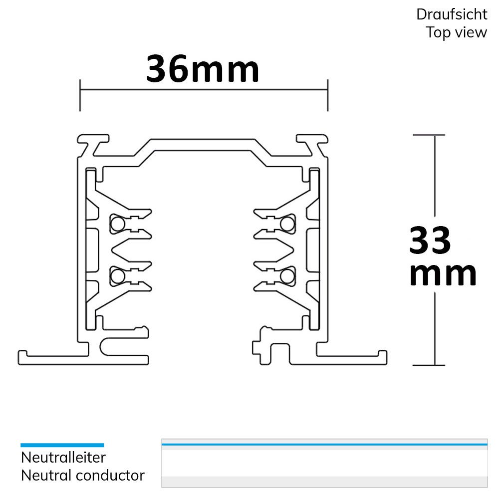 ISOLED 3-Phasen Classic Einbau-Stromschiene, 2m, schwarz - 2