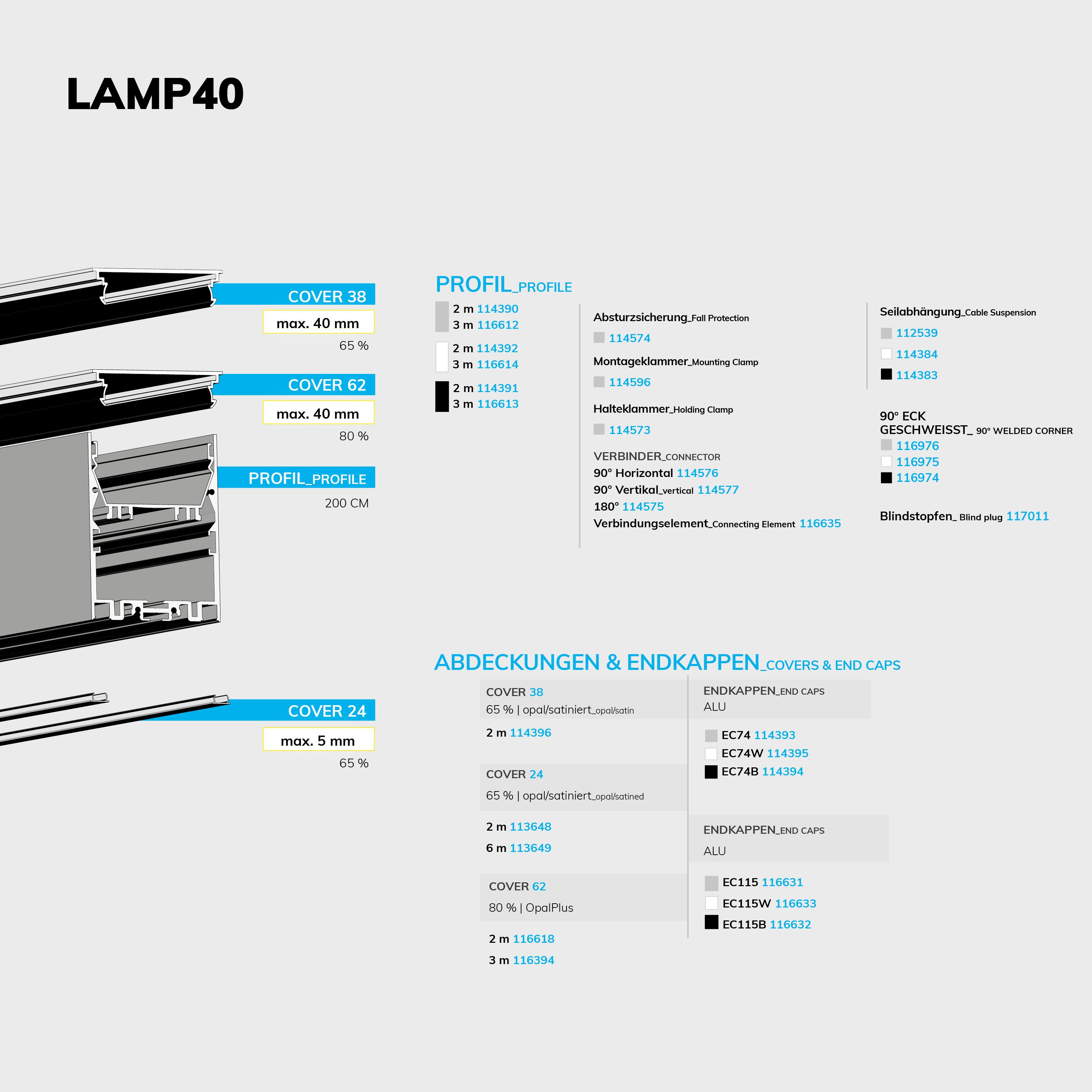 ISOLED LED Leuchtenprofil LAMP40 Up&Down Aluminium silber pulverbeschichtet, 200cm - 4