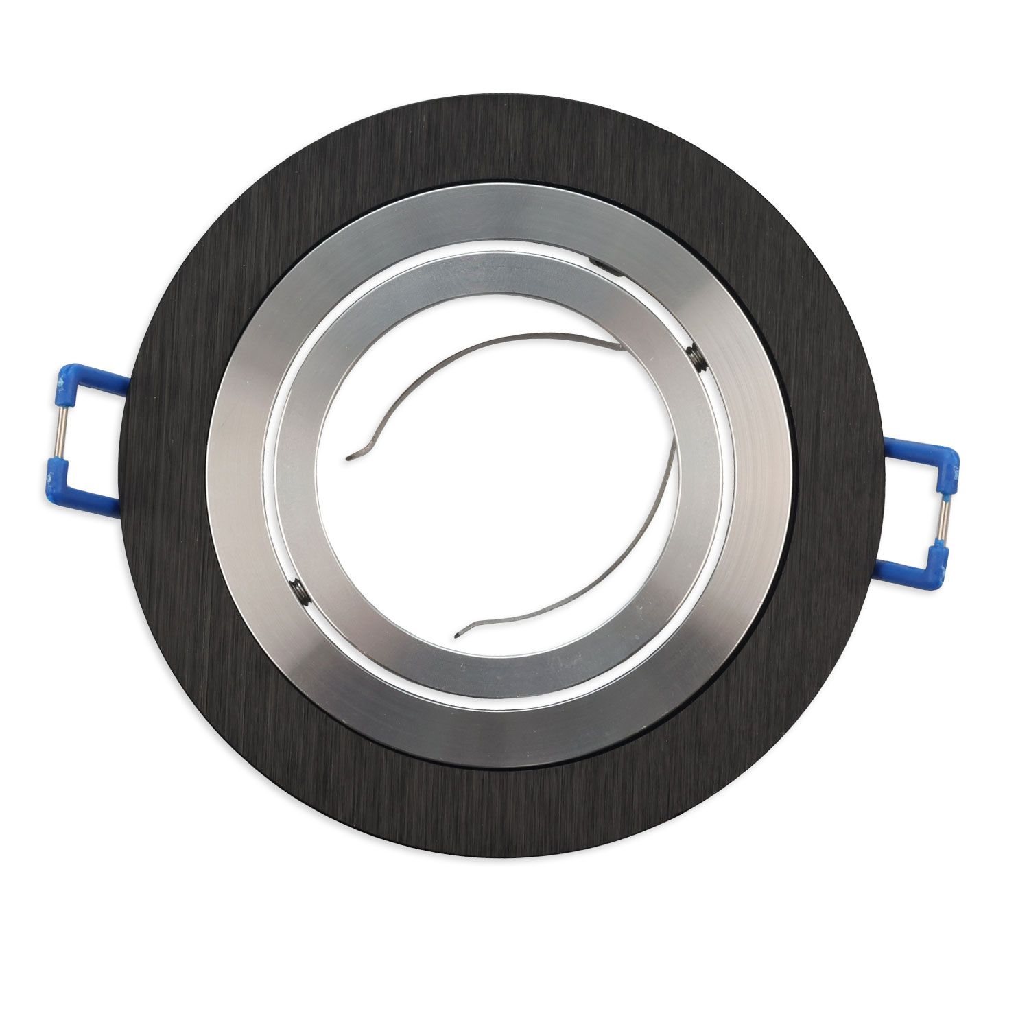 ISOLED Einbaurahmen rund, Loch 80mm, schwarz + Alu gebürstet, für GU10/MR16 Spots - 2