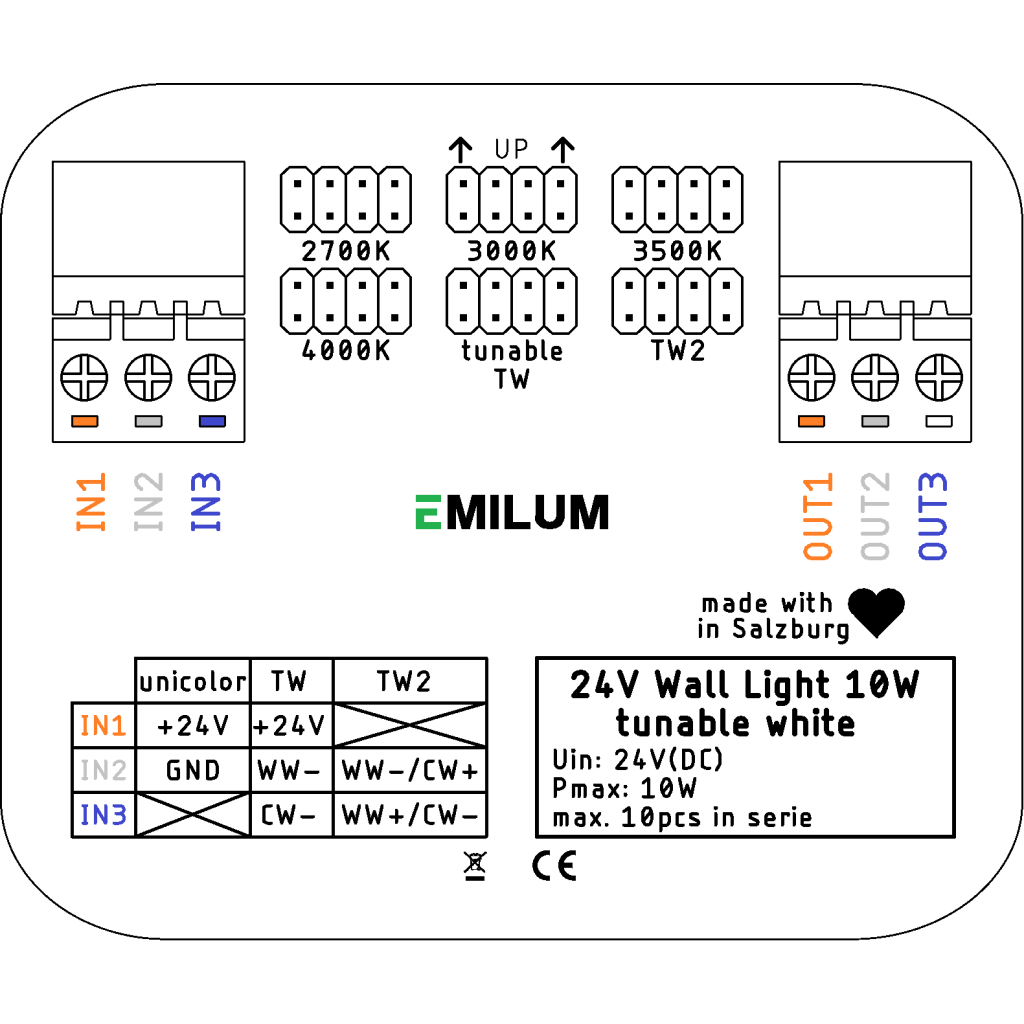 Emilum LED-Wandleuchte 24V, 10W, Tunable White, CRI90, IP54 - 10