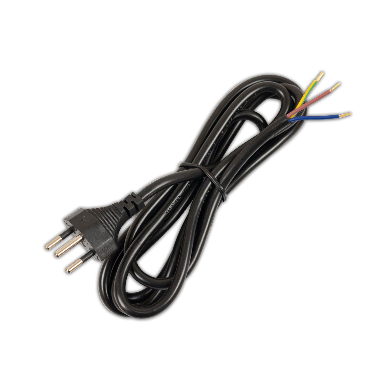 ISOLED Anschlussleitung 1,5m mit Stecker Typ J - Schweiz, H05VV-F3G0,75mm², schwarz, offene Enden - 1