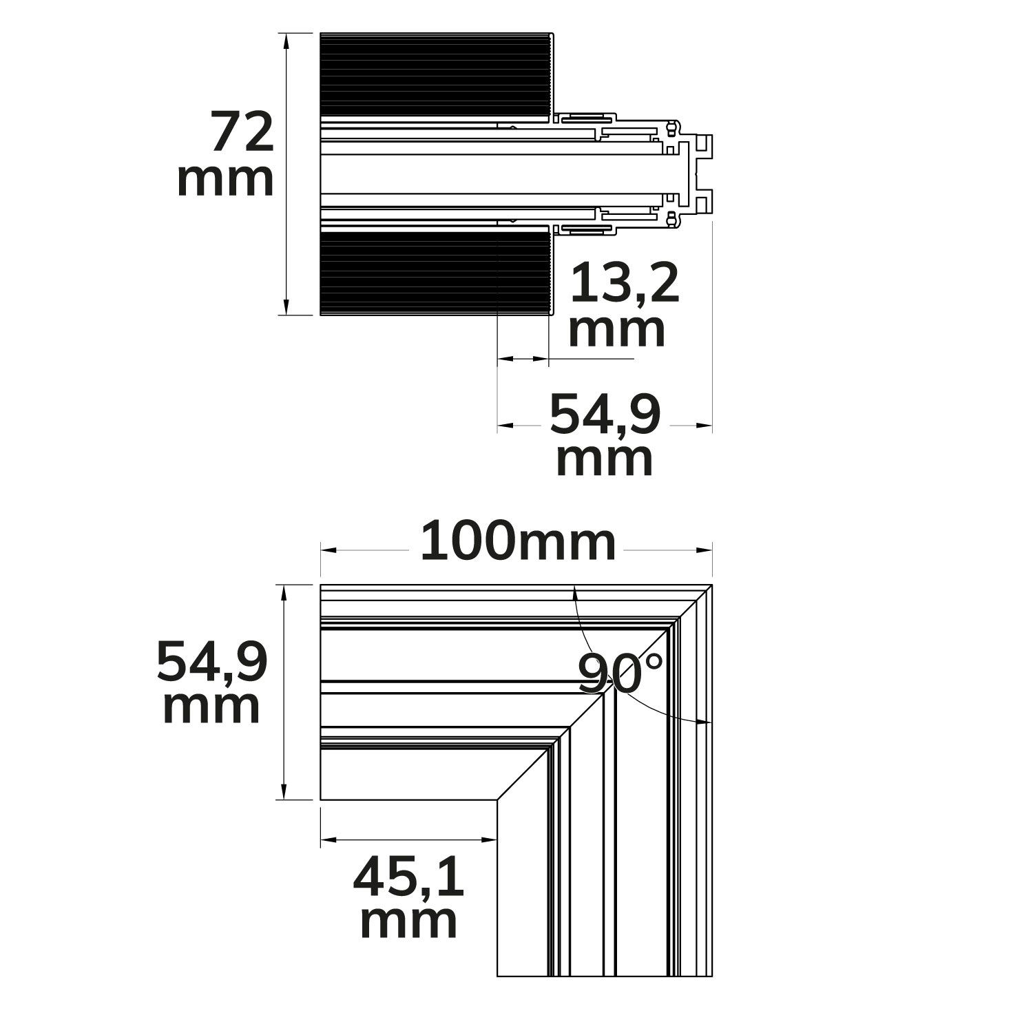 ISOLED Track48 Eckschiene 90° vertikal für Trockenbauschiene, schwarz, nicht stromführend - 3