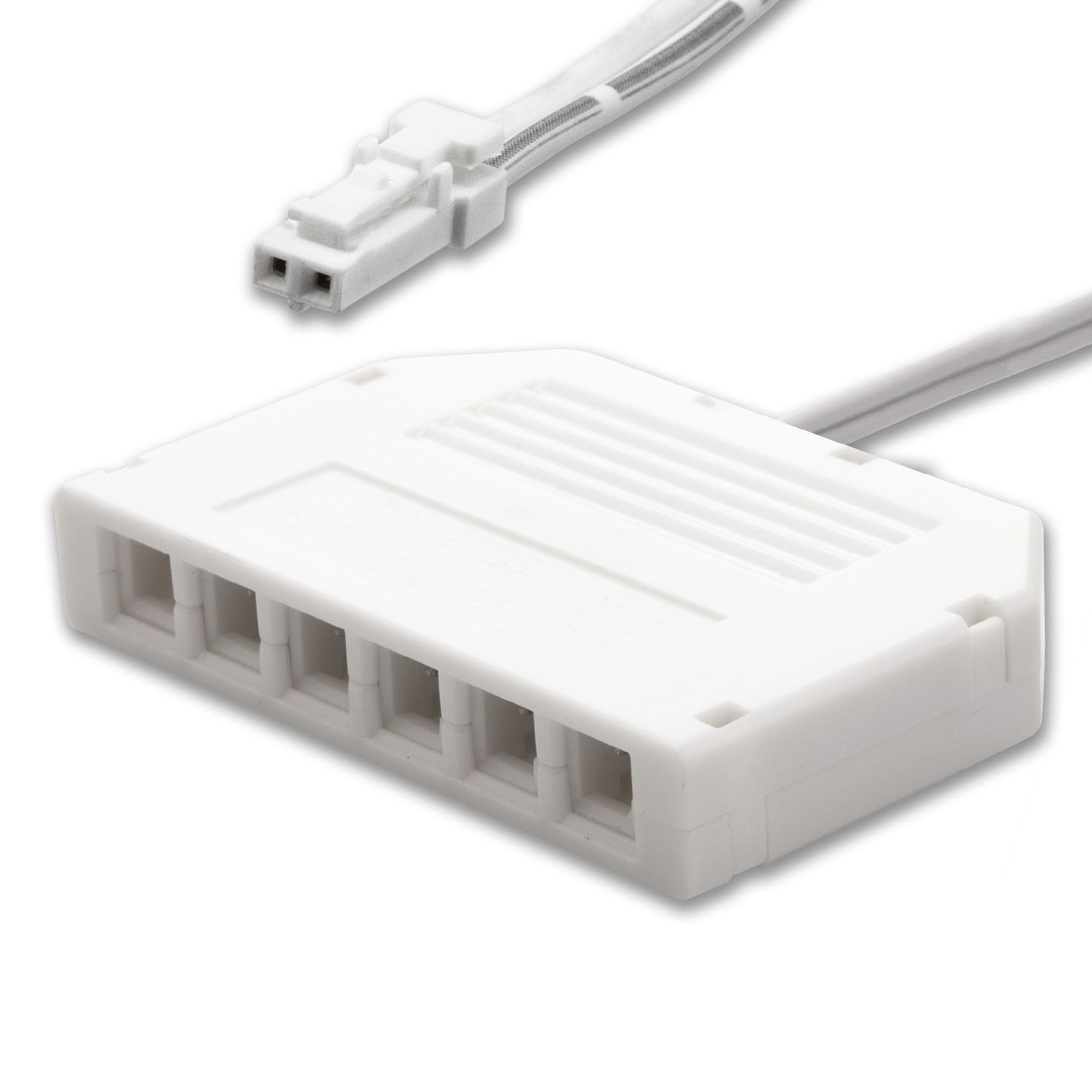 ISOLED MiniAMP 6-fach Verteiler (1 male-Stecker an 6 female-Buchsen), 30cm, 2-polig, weiß, max. 3,5A - 2