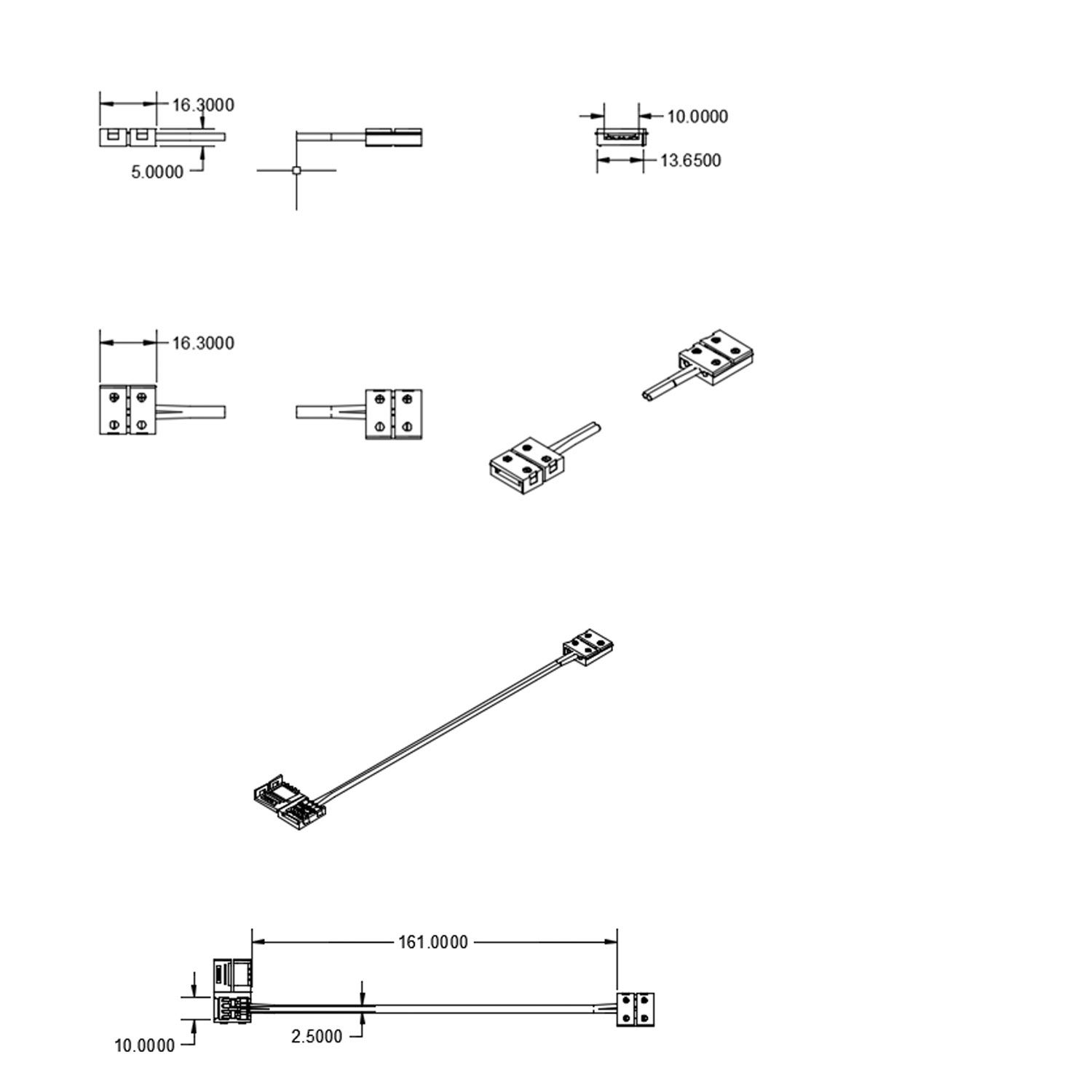 ISOLED Clip-Verbinder mit Kabel (max. 5A) C1-210 für 2-pol. IP20 Flexstripes mit Breite 10mm, Pitch >12mm - 2