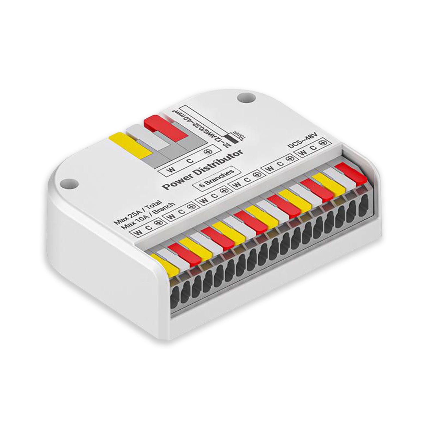 ISOLED PowerSplitter 3-pol. x 6, 5-48V DC, 0.5mm² - 3mm² (6-10A) auf 0.25 - 1,5mm² (3-10A), weiß, max. 25A - 1