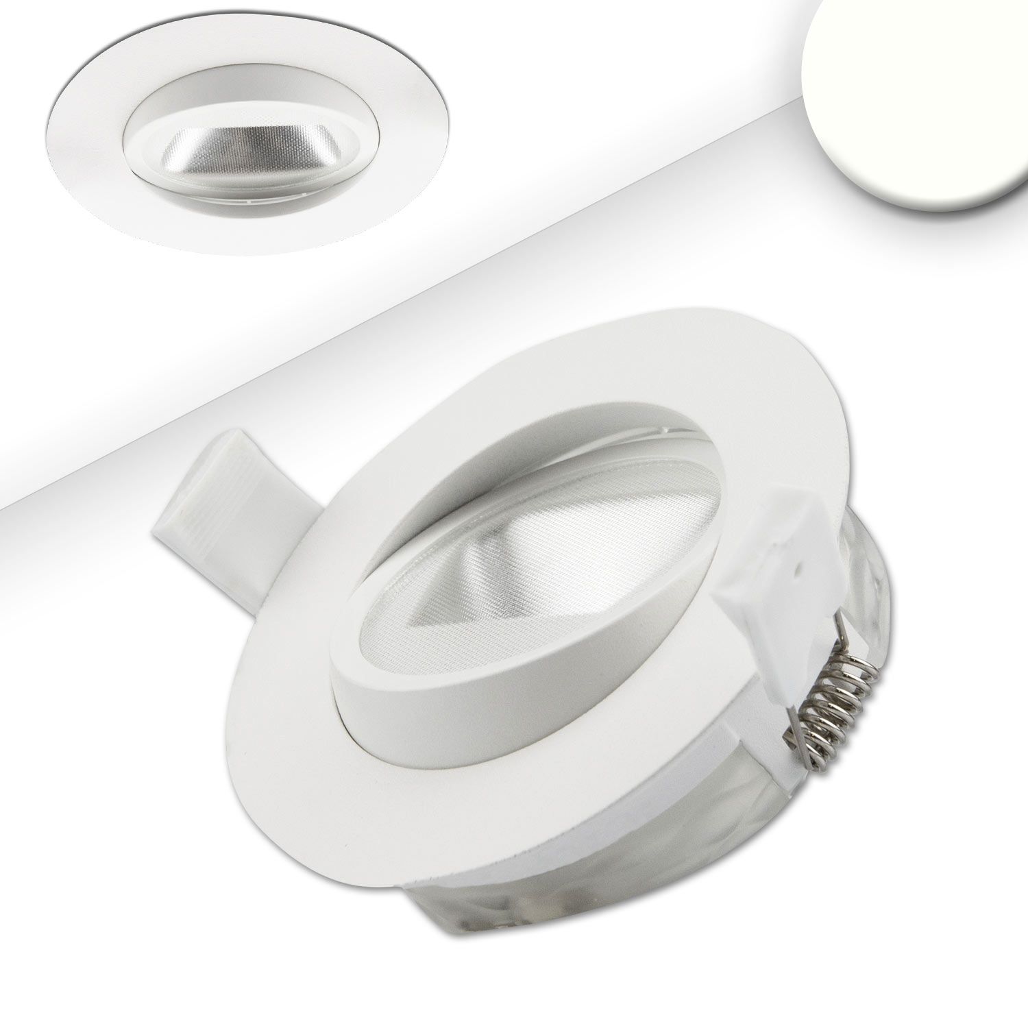 ISOLED LED Einbaustrahler asymmetrisch COB, weiß, 8W, 50°, IP44, rund, neutralweiß, dimmbar - 1