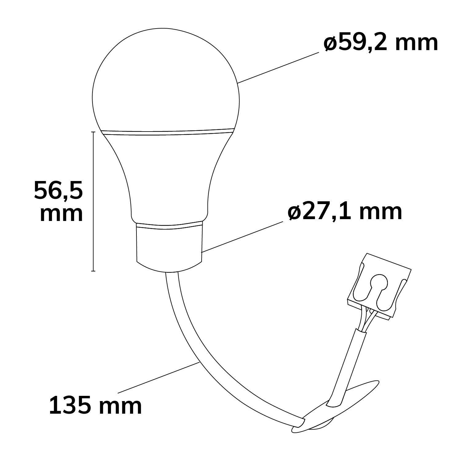 ISOLED Baufassung E27 SET mit Federklemme, Öse und fix montierte LED bulb 9W, warmweiß - 2