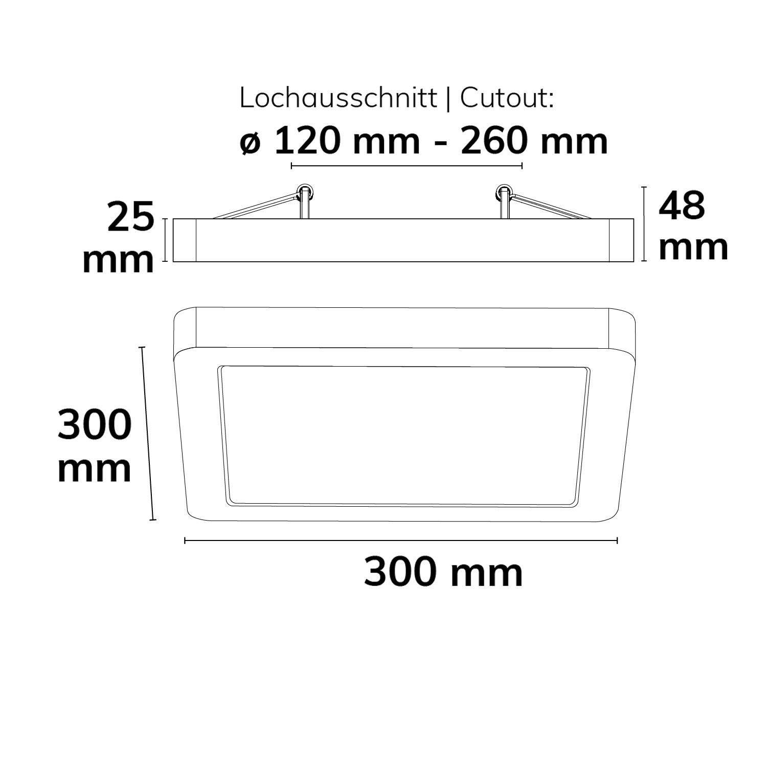 ISOLED LED Aufbau/Einbauleuchte Flex Pro 300x300, 22W, weiß, 120lm/W, 3000|3500|4000K, dimmbar - 4