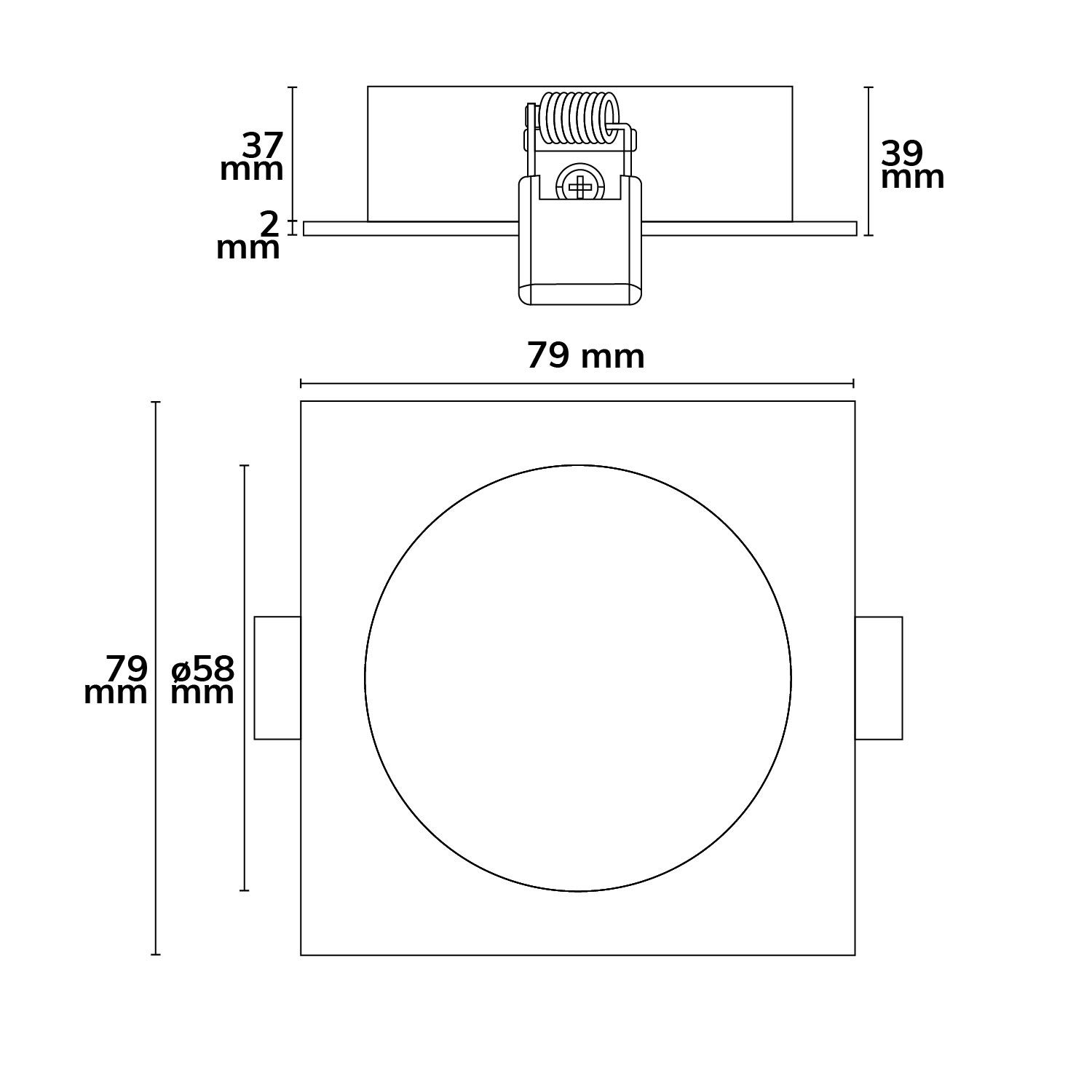 ISOLED Einbaurahmen eckig, Loch 58mm, Alu schwarz, für GU10/MR16 Spots - 2
