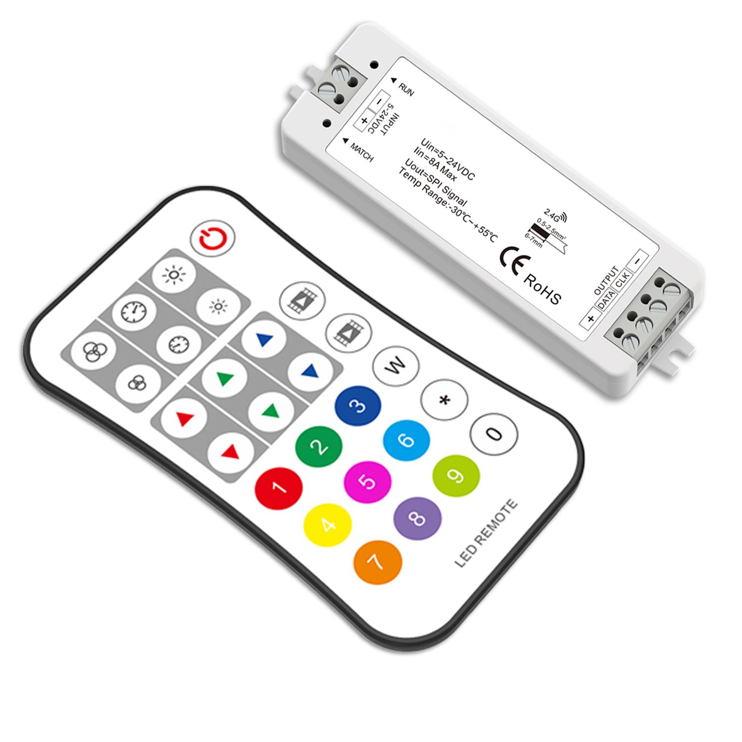 ISOLED LED FUNK SPI-Controller für 8 - 1024 Pixel inkl. Fernbedienung, 12-24V DC, 8A - 1