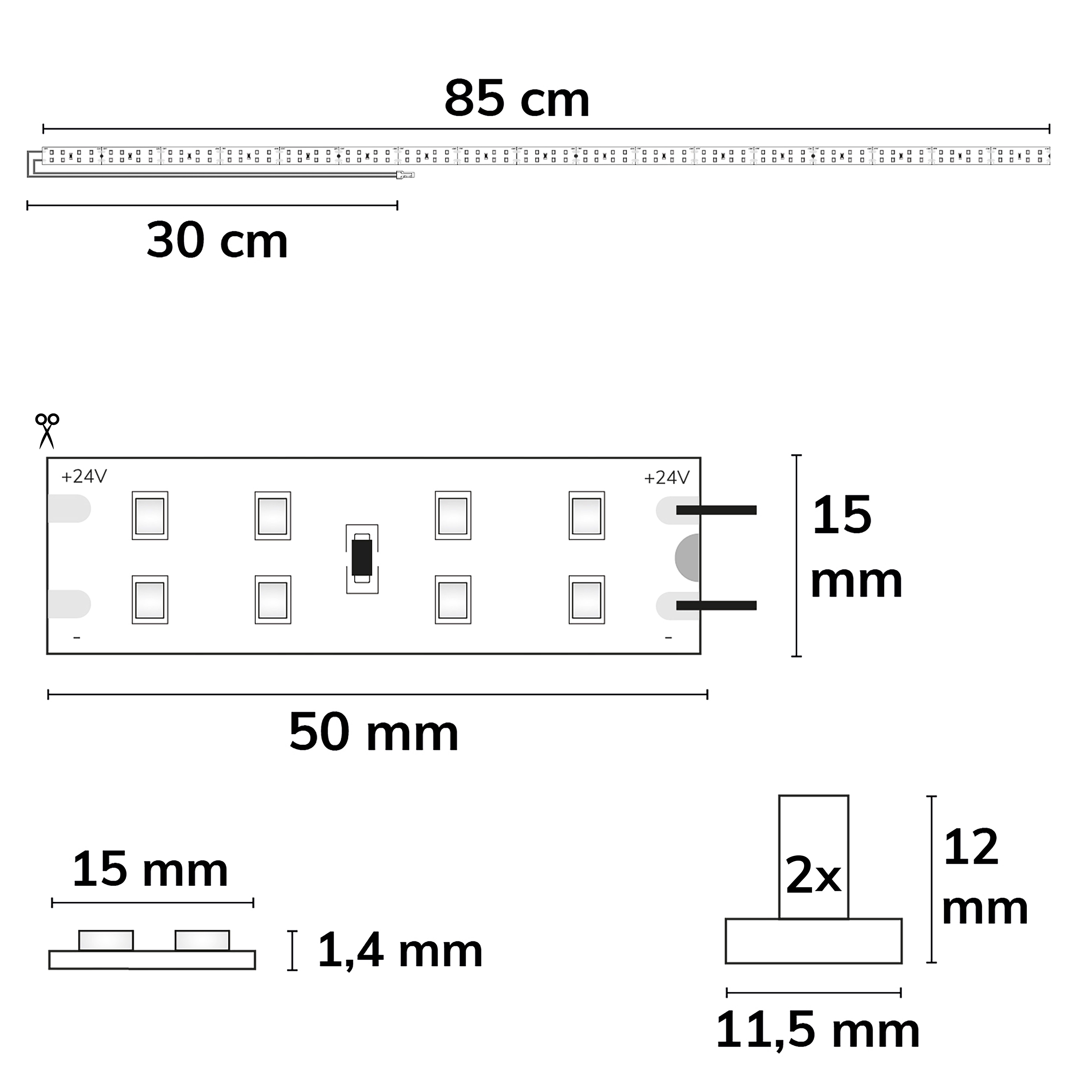 ISOLED LED T5/T8 Umrüstplatine 830, 85cm, MiniAMP, 136 LED, 24V, 14W, 170 lm/W, warmweiß, dimmbar - 3
