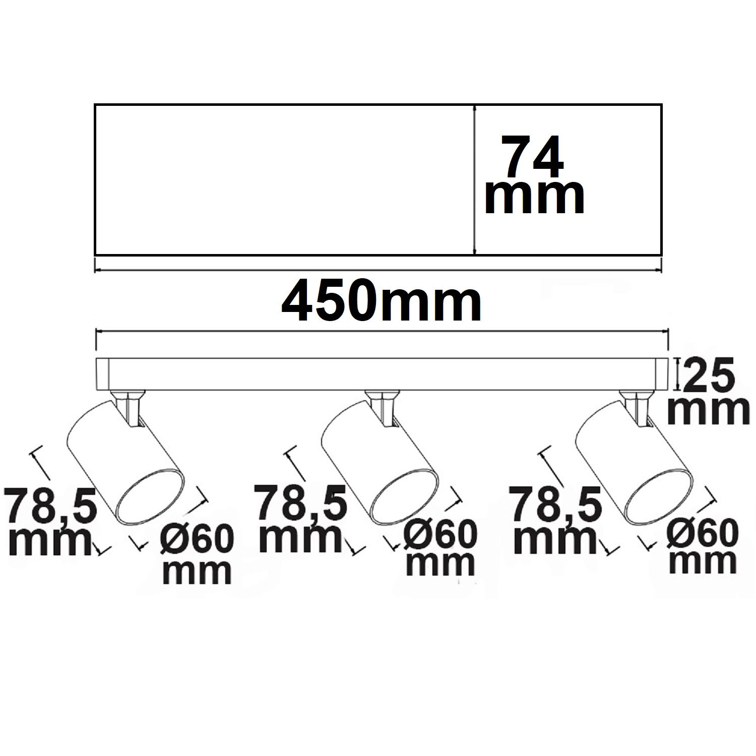 ISOLED Wand-/Deckenleuchte GU10 Triple, IP20, schwarz, exkl. Leuchtmittel - 2