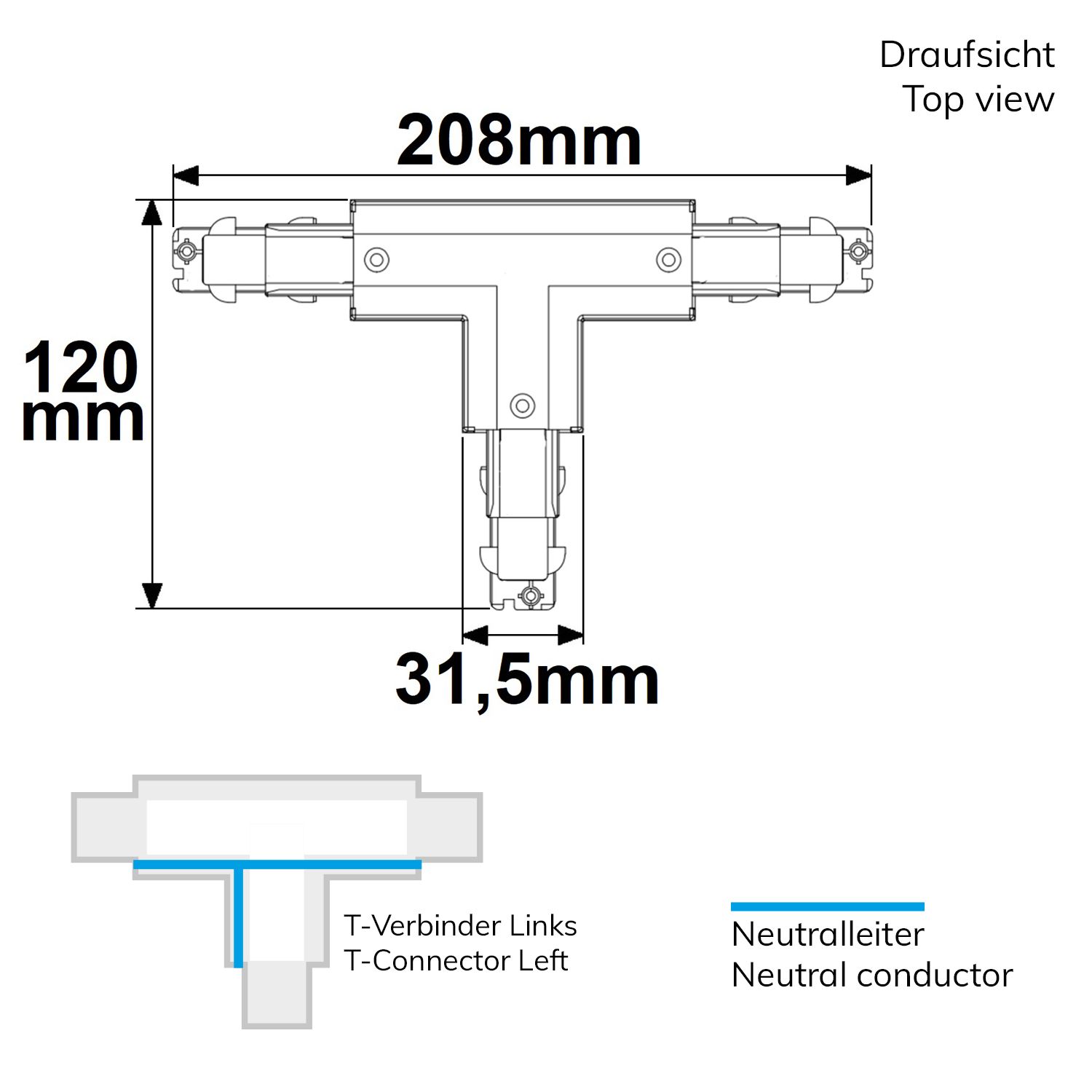 ISOLED 3-Phasen DALI T-Verbinder für Aufbauschiene, N-Leiter links, weiß - 2