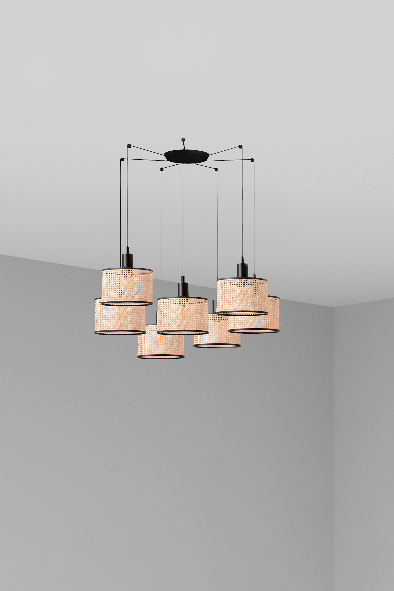Faro MAMBO 210 7L Hängeleuchte schwarz/rattan - 1