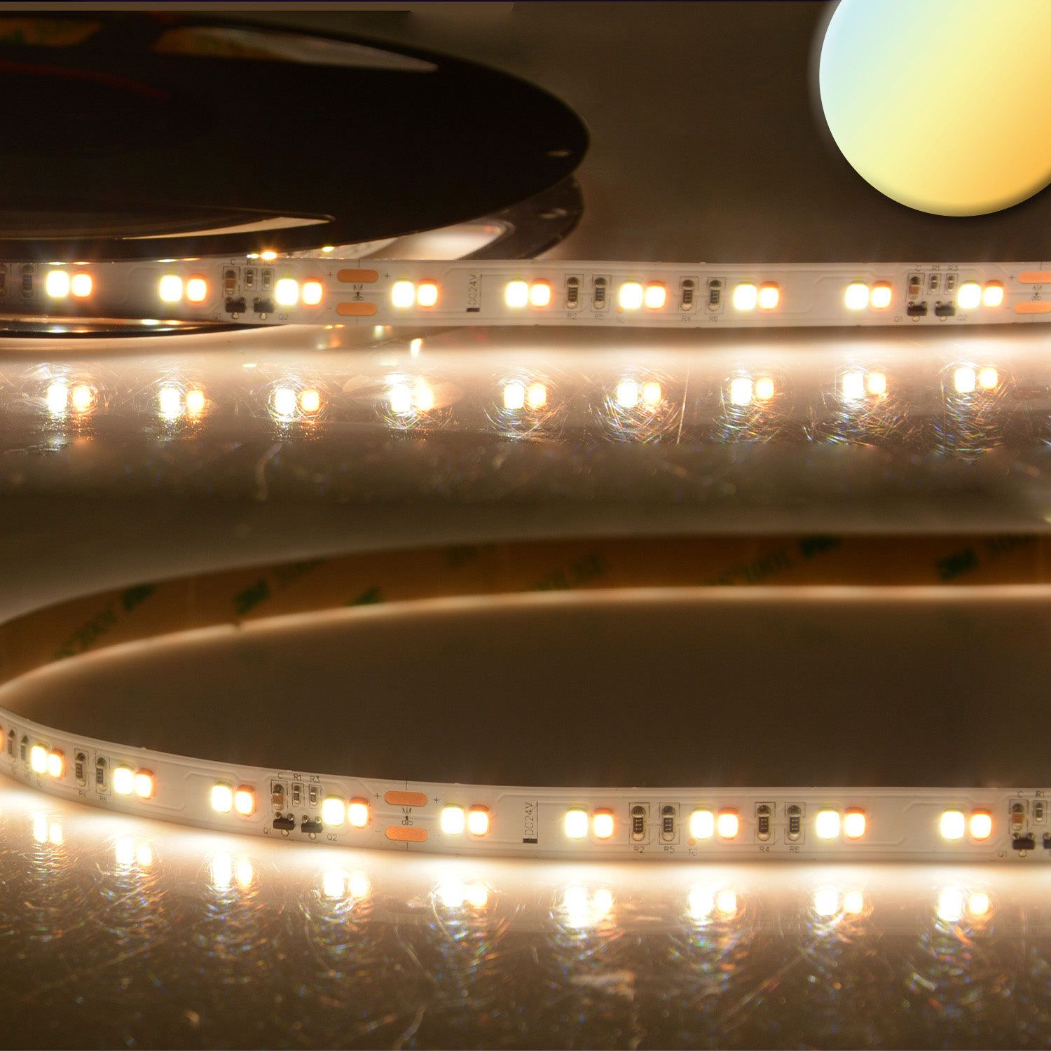 ISOLED LED CRI90 SUNSET Dimm-to-warm (via PWM) Flexband, 24V DC, 14W, IP20, 1800-3000K, 5m Rolle, 60 LED/m - 1