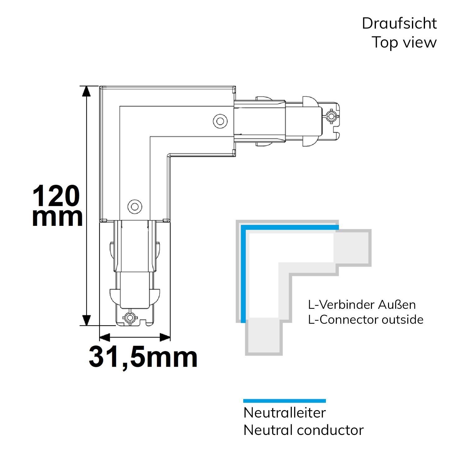 ISOLED 3-Phasen DALI L-Verbinder für Aufbauschiene, N-Leiter außen, schwarz - 2