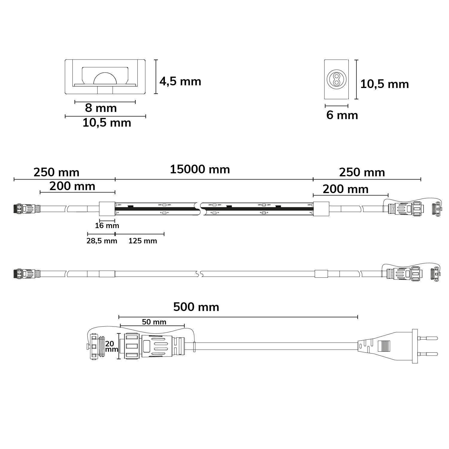 ISOLED LED Flexband 230V COB, 12W/m, 15m Rolle auf Kabeltrommel, 4000K, CRI80, IP67, male/female Anschluss - 3