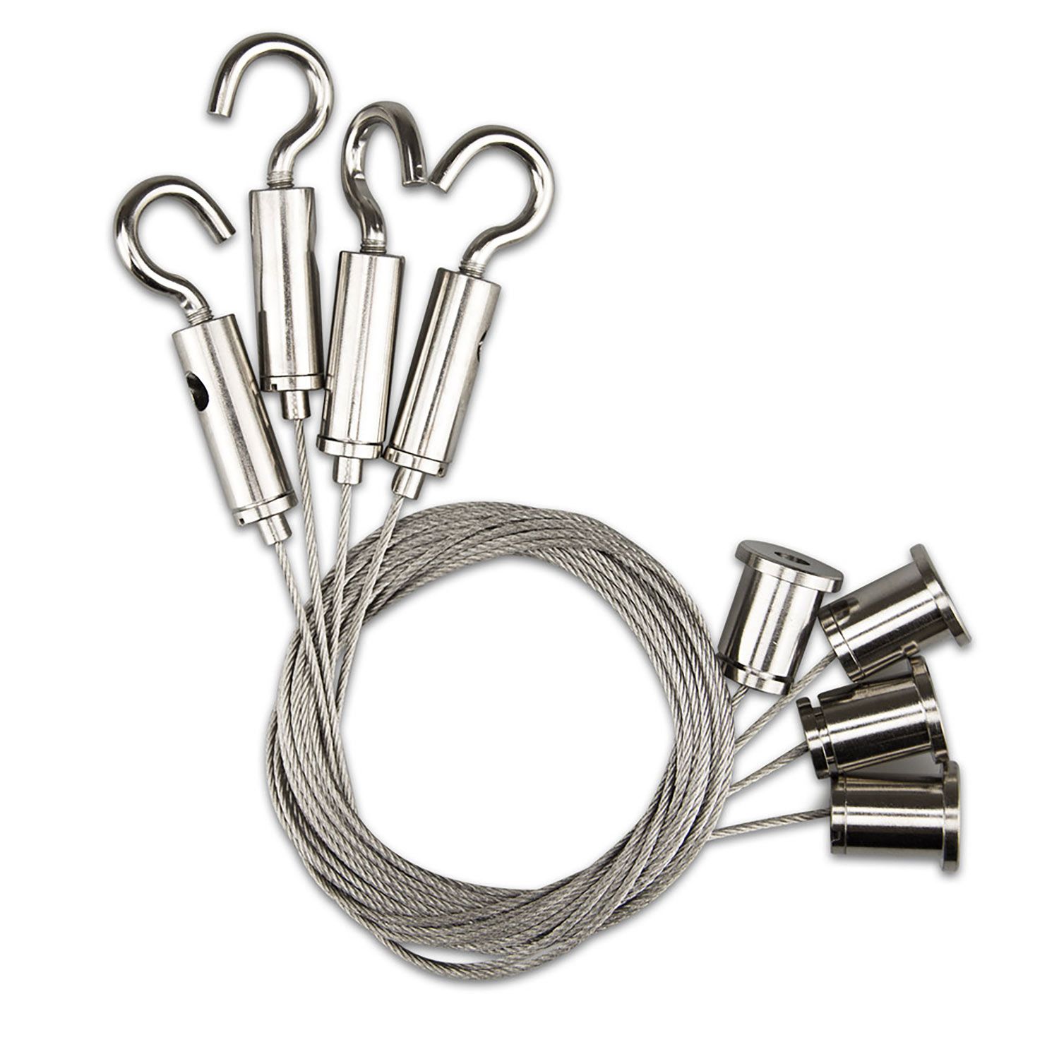 ISOLED Seilabhängung (4 Stk) mit Deckenverschraubung und Gegenstück mit Haken inkl. Stahlseile 1.000mm ISOLED Seilabhängung (4 Stk) mit Deckenverschraubung und Gegenstück mit Haken inkl. Stahlseile 1.000mm - 1
