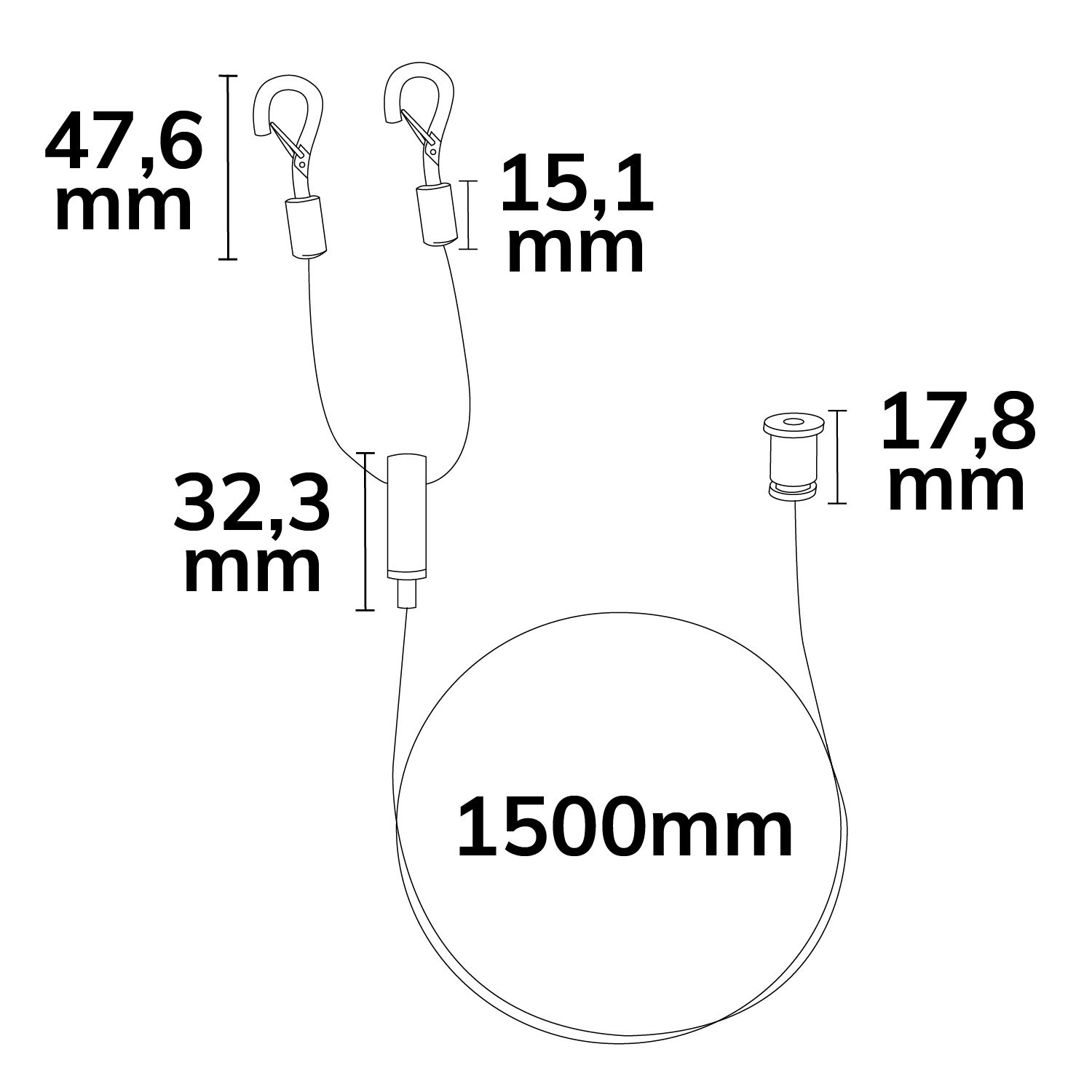 ISOLED Y-Seilabhängung (2 Stk) mit Karabiner, Klappösen und Rutschklemme inkl. Stahlseil 1,5m - 2