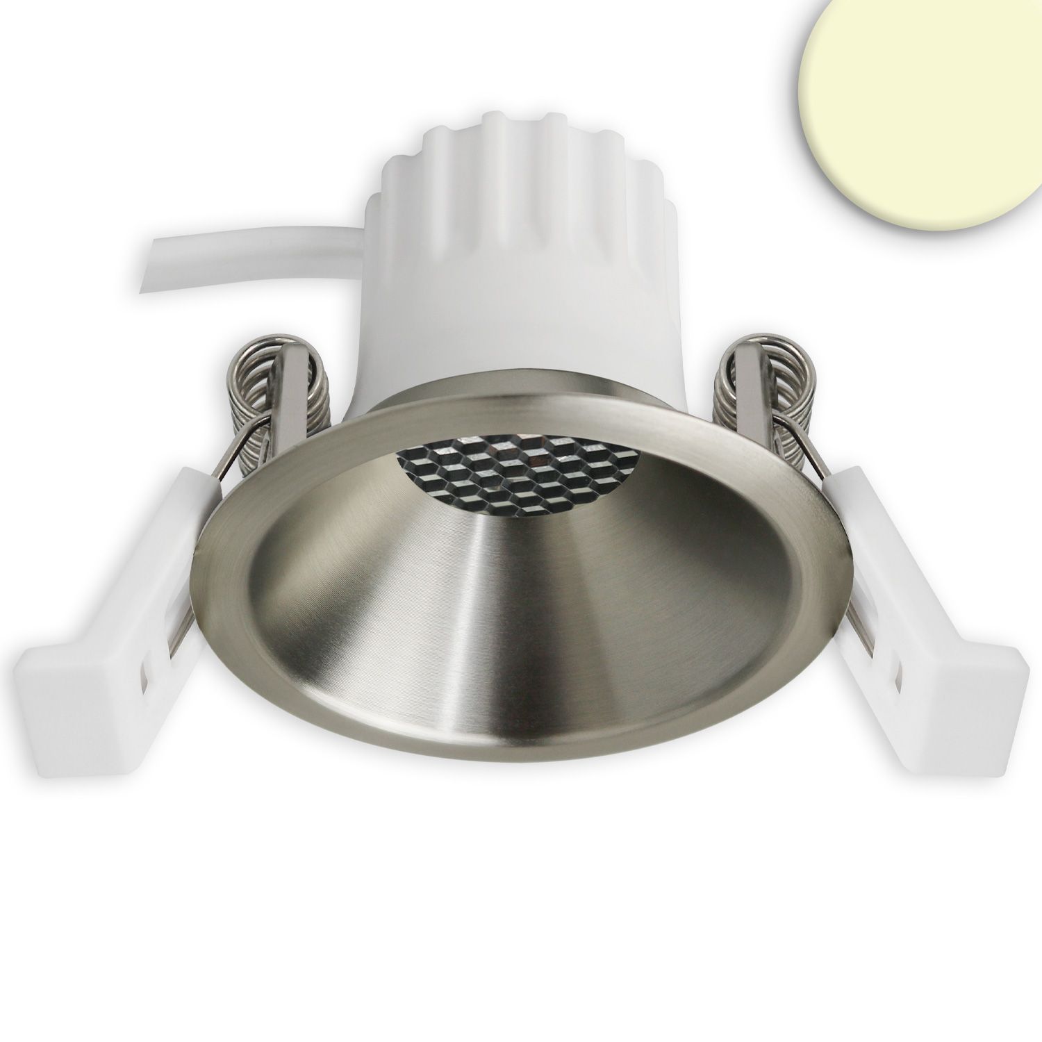 ISOLED LED Einbaustrahler BACK45, nickel geb., rund, 5W, CRI90, 3000K, rückversetzt, Honeycomb, dimmbar - 1