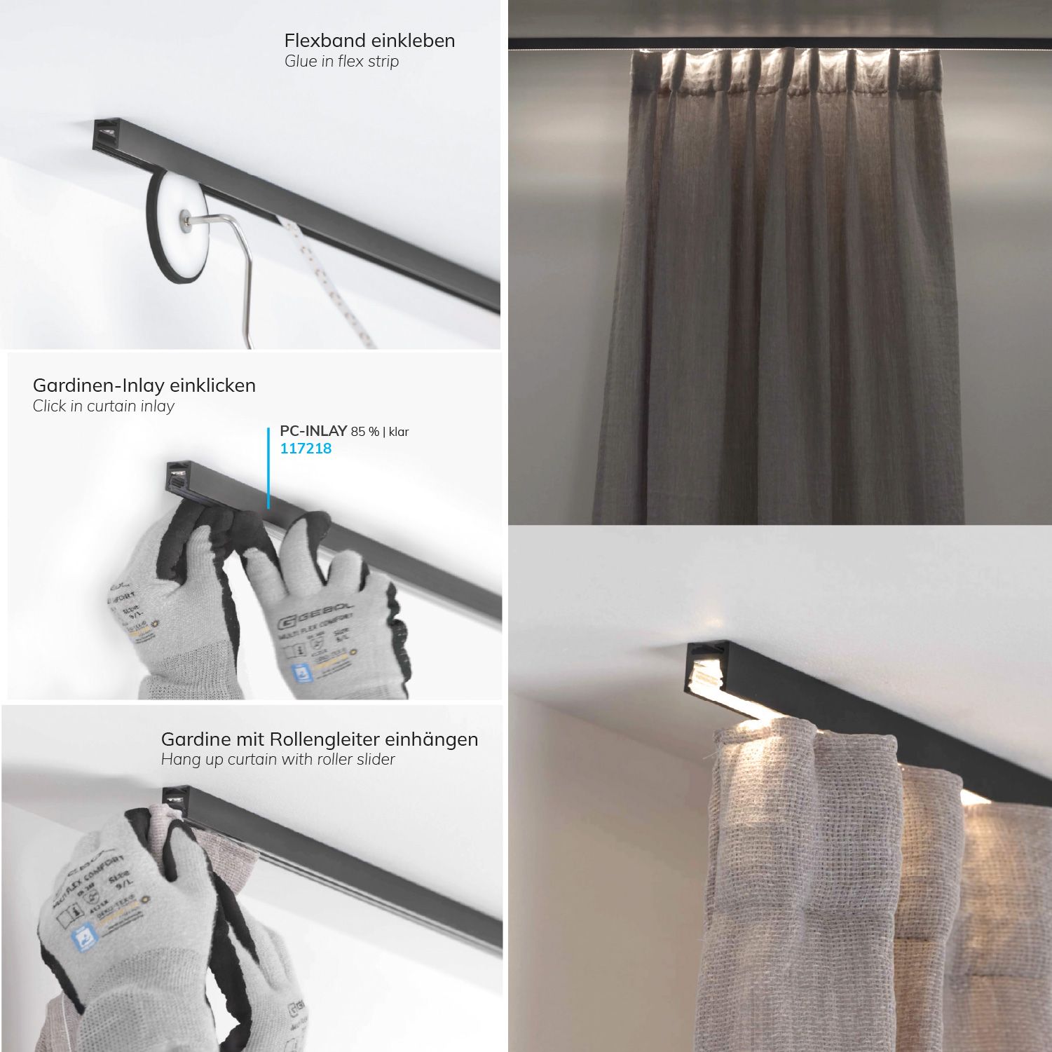 ISOLED Gardinenprofil Curtain10 ONE FLAT, schwarz RAL 9005, 200cm - 5