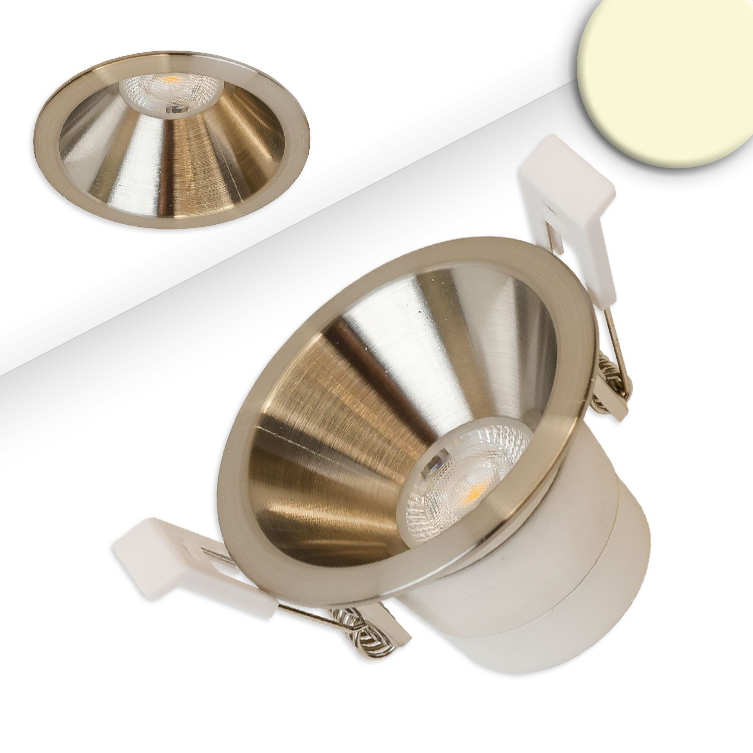 ISOLED LED Einbaustrahler BACK60, nickel geb., rund, 5W, CRI90, 2700K, rückversetzt, UGR