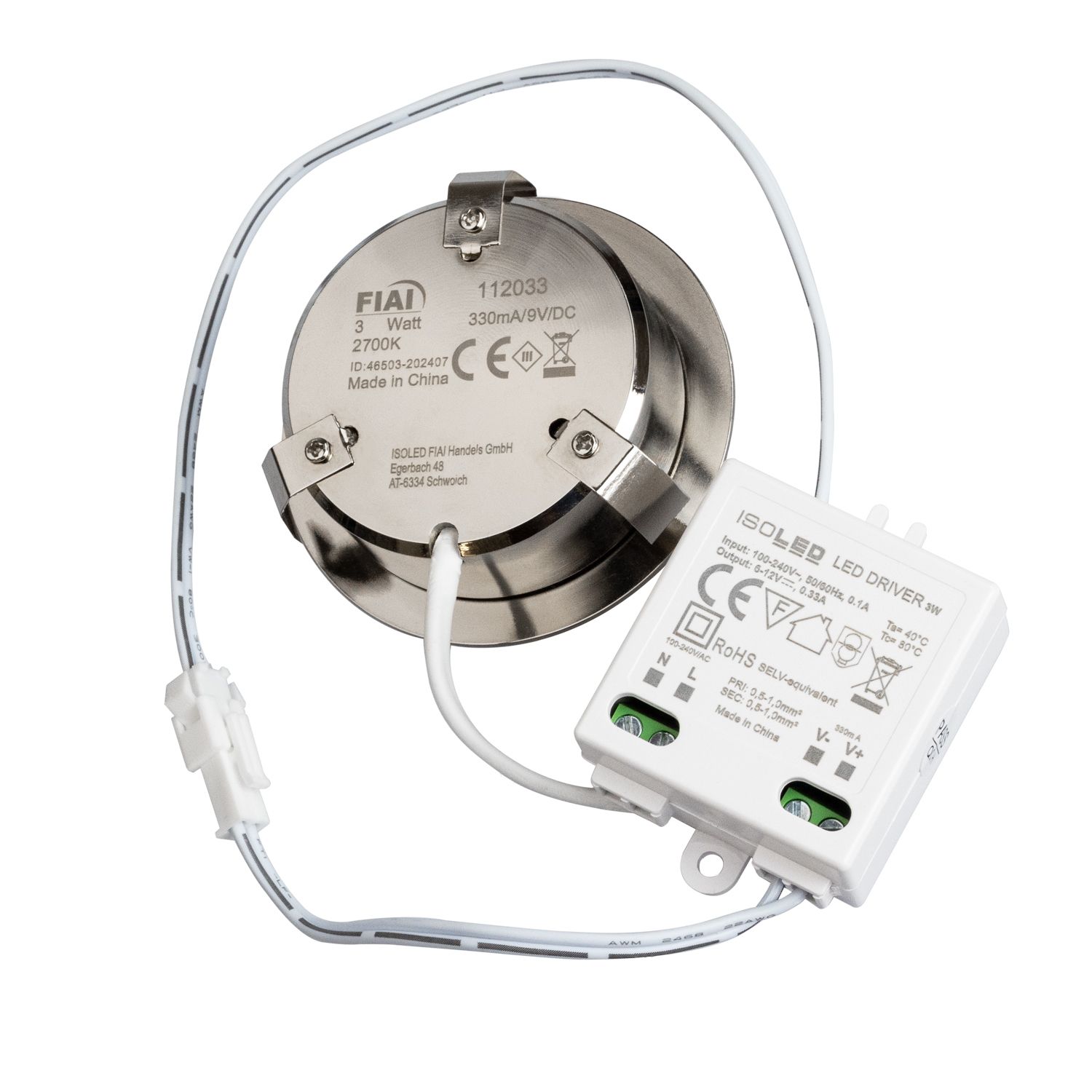 ISOLED LED Möbel-Einbaustrahler COB mit Reflektor, 3W, 60°, nickel geb., warmweiß - 5