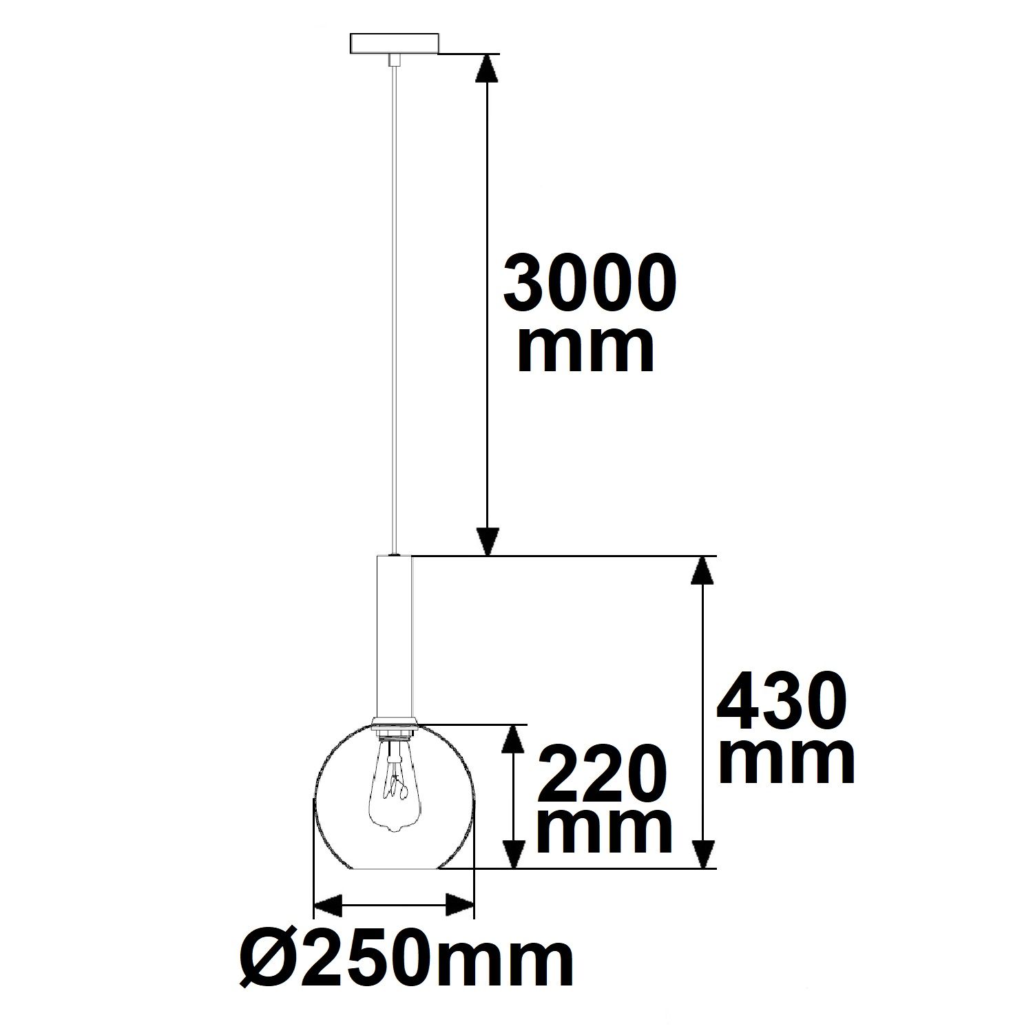 ISOLED Pendelleuchte, amber round Glas, E27, 25cm, 50-300cm, exkl. Leuchtmittel, exkl. Baldachin - 2