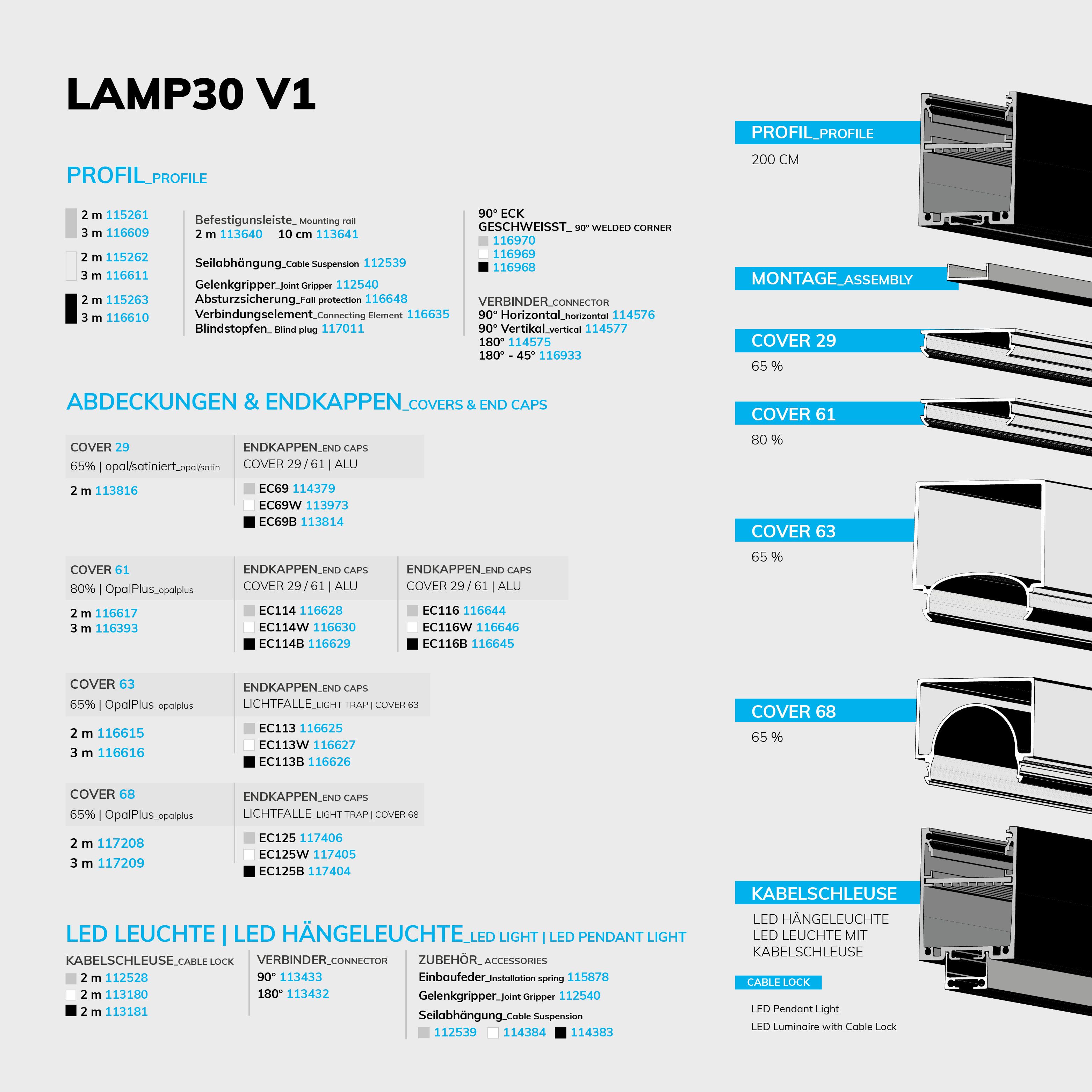 ISOLED LED Aufbauprofil LAMP30 V1 Aluminium schwarz RAL 9005, 200cm - 3