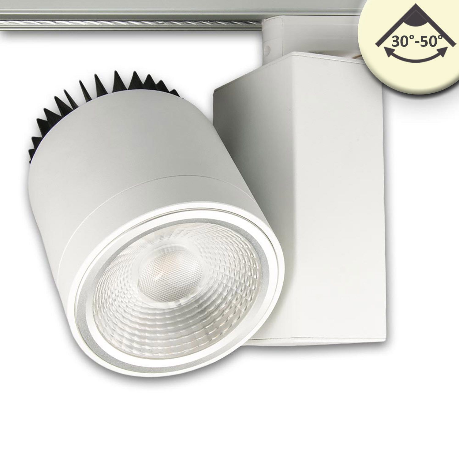 ISOLED 3-Phasen Schienenstrahler fokussierbar, 35W, 30°-50°, weiß matt, 3000K, CRI92 ISOLED 3-Phasen Schienenstrahler fokussierbar, 35W, 30°-50°, weiß matt, 3000K, CRI92 - 1
